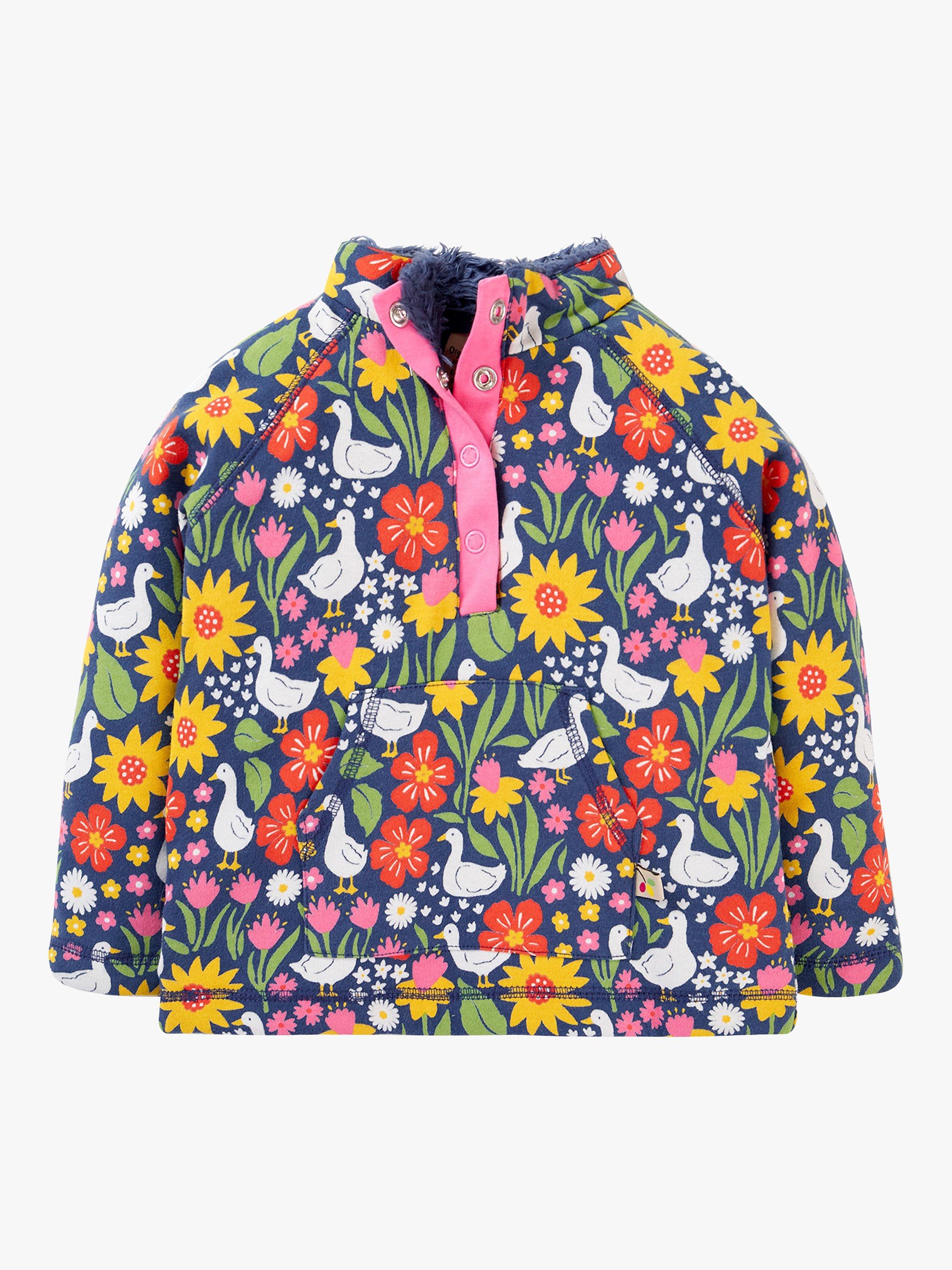Product image 1 of 1, which shows Frugi Baby' Little Raglan Snuggle Fleece, Springtime Ducks, 6-12 months