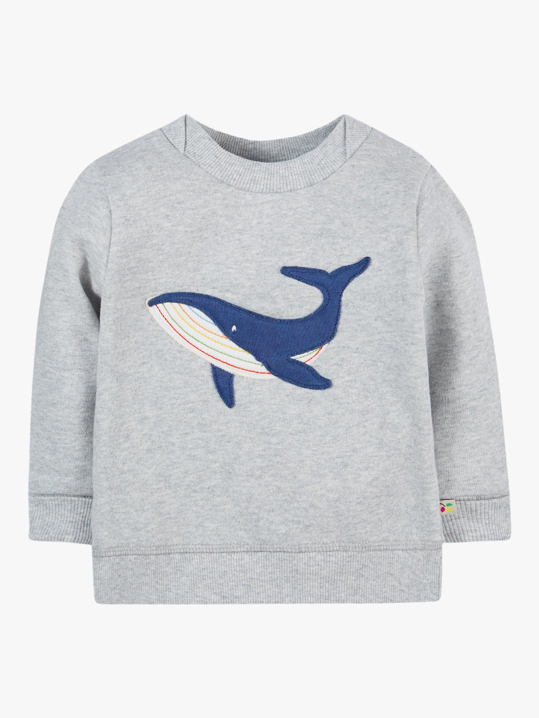 Product image 1 of 3, which shows Frugi Baby Whale Organic Cotton Switch Easy On Jumper, Grey Marl, 6-9 months