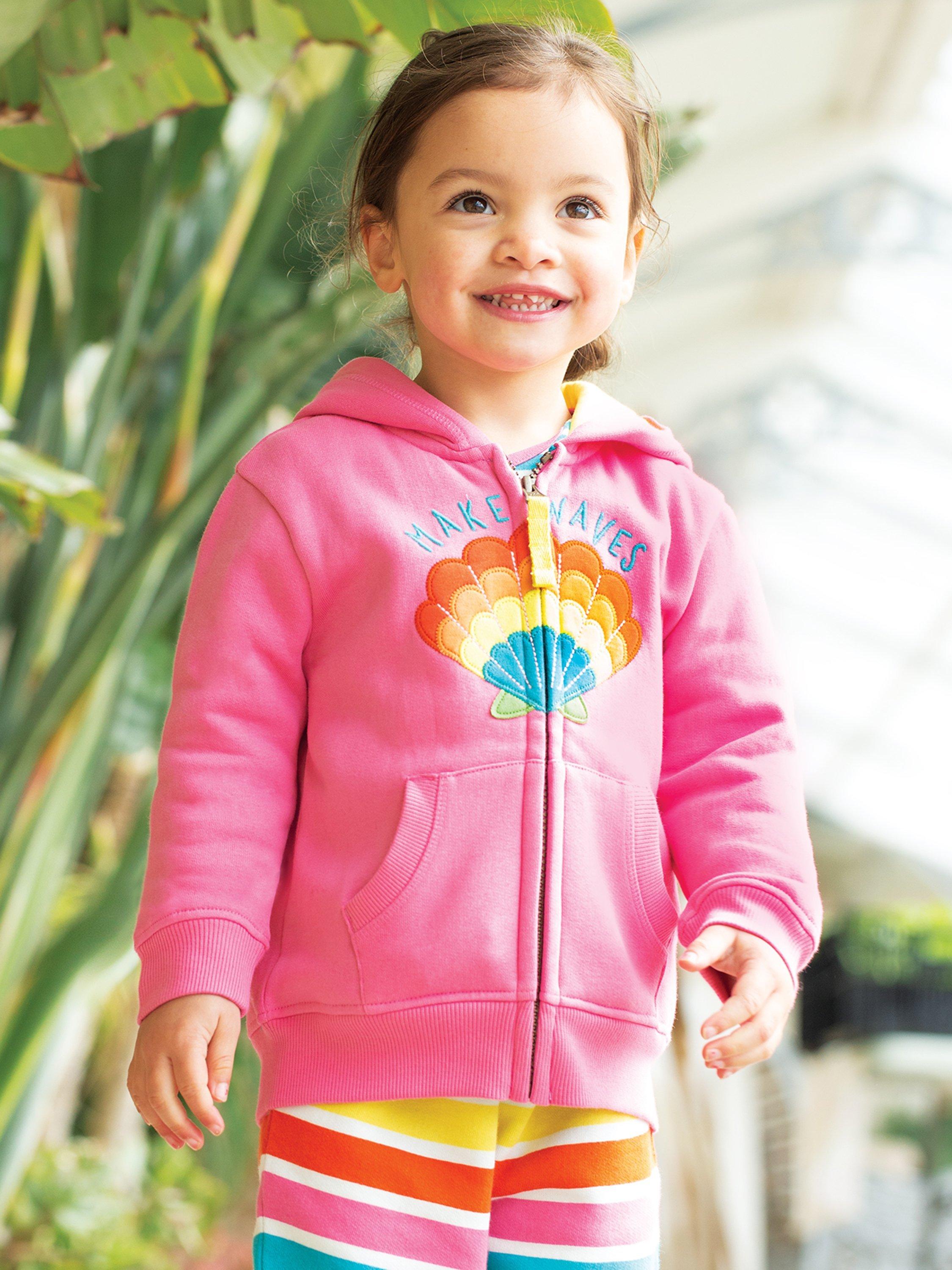 Product image 1 of 3, which shows Frugi Baby Organic Cotton Little Switch Carbis Hoodie, Hibiscus/Shell, 0-3 months