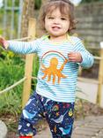 Frugi Baby Organic Cotton Bobby Octopus Applique Top, Beluga Blue/Multi