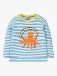 Frugi Baby Organic Cotton Bobby Octopus Applique Top, Beluga Blue/Multi