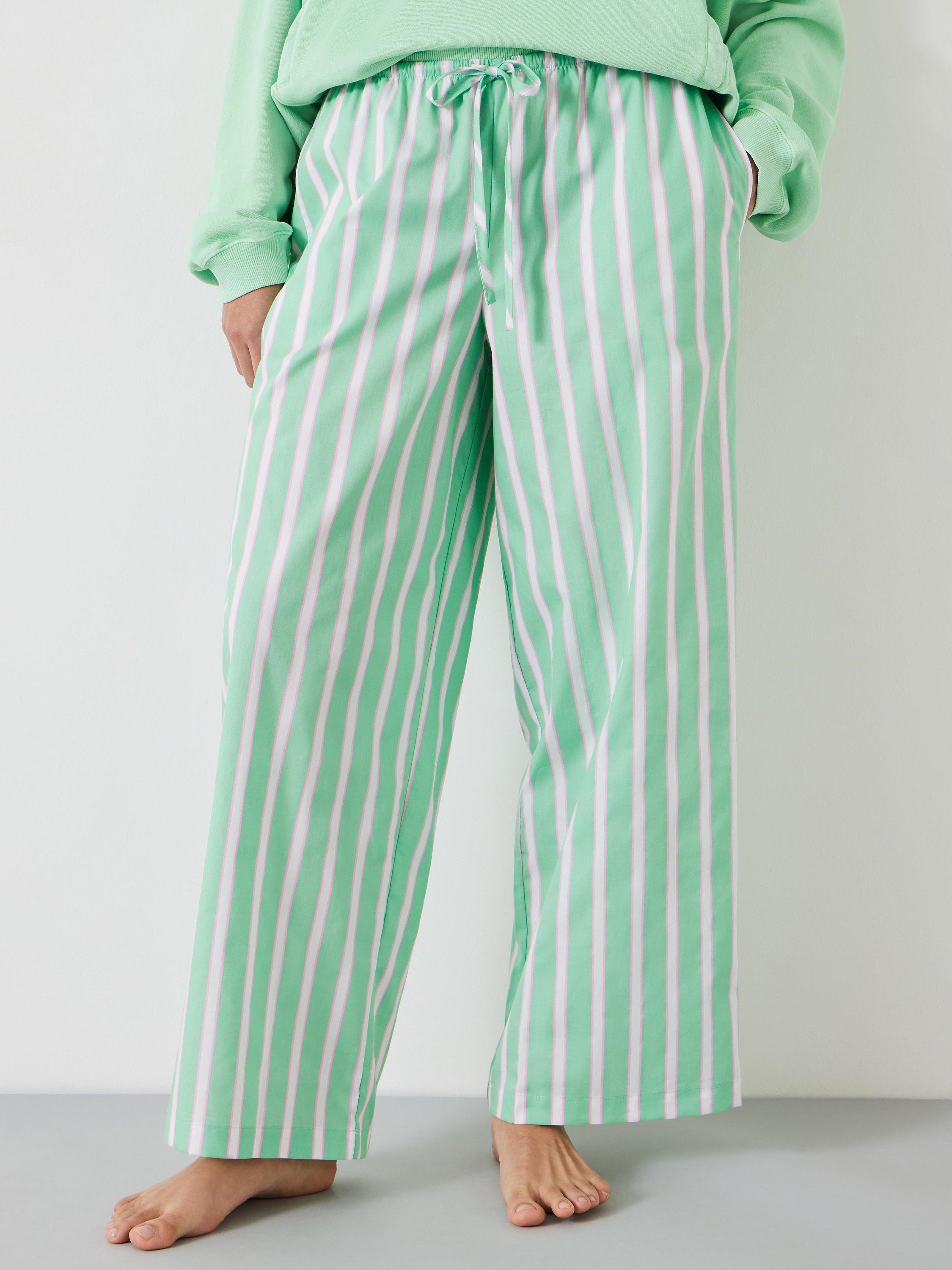 HUSH Adair Vertical Stripe Pyjama Trousers, Green/Pink