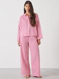 HUSH Emerson Boxy Fit Stripe Shirt Pyjamas, Fluorescent Pink/White