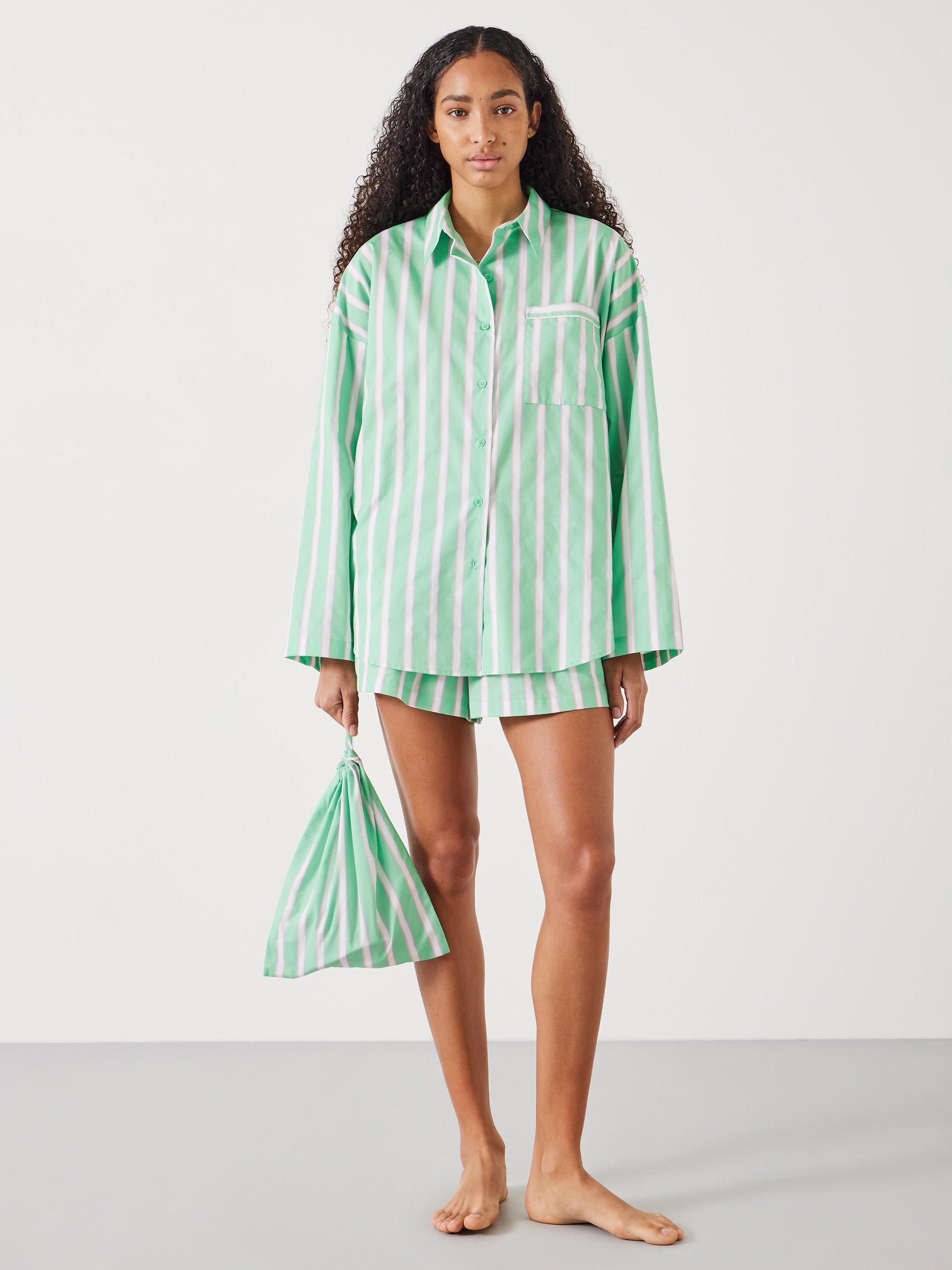 HUSH Adair Oversized Shirt and Shorts Pyjama Set Green Pink