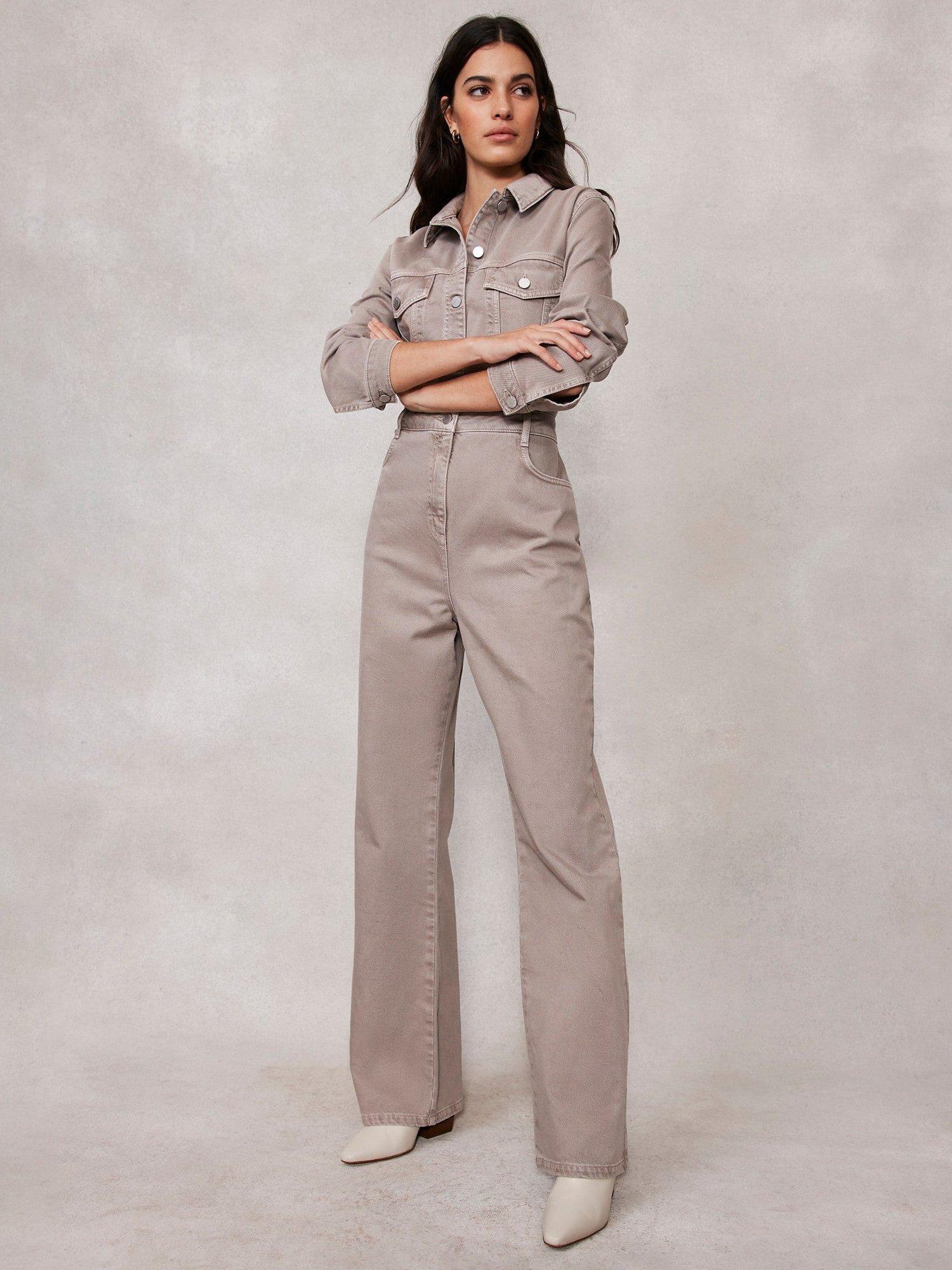 Mint Velvet Denim Jumpsuit, Taupe