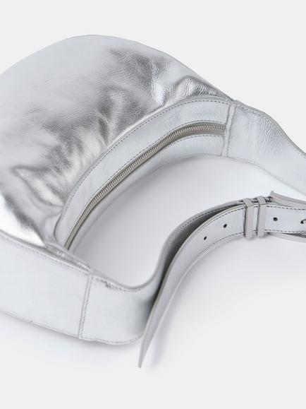 Mint Velvet Leather Swing Bag, Silver - view 2, Silver
