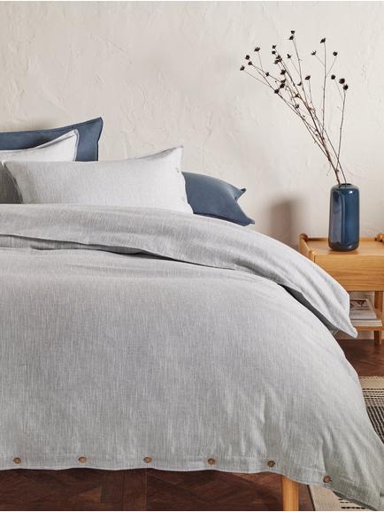 John Lewis Scandi Check Pure Cotton Weave Bedding, Navy - view 2, Navy