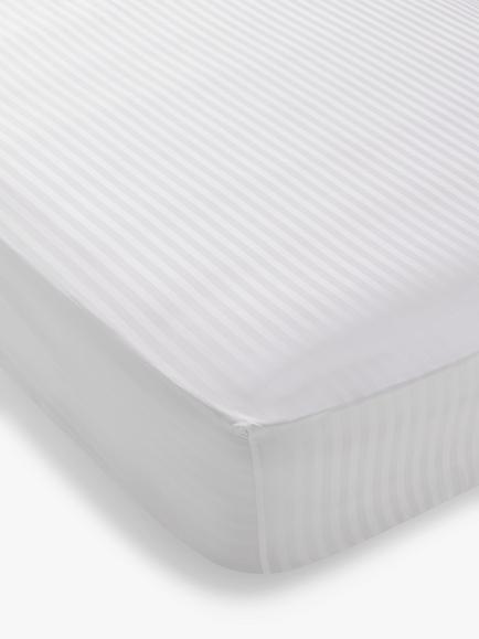John Lewis Satin Stripe Pure Cotton Sateen Fitted Sheets, 400 Thread Count, White