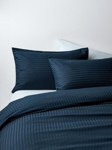 John Lewis Satin Stripe Pure Cotton Sateen Duvet Cover set, 400 Thread Count, Navy