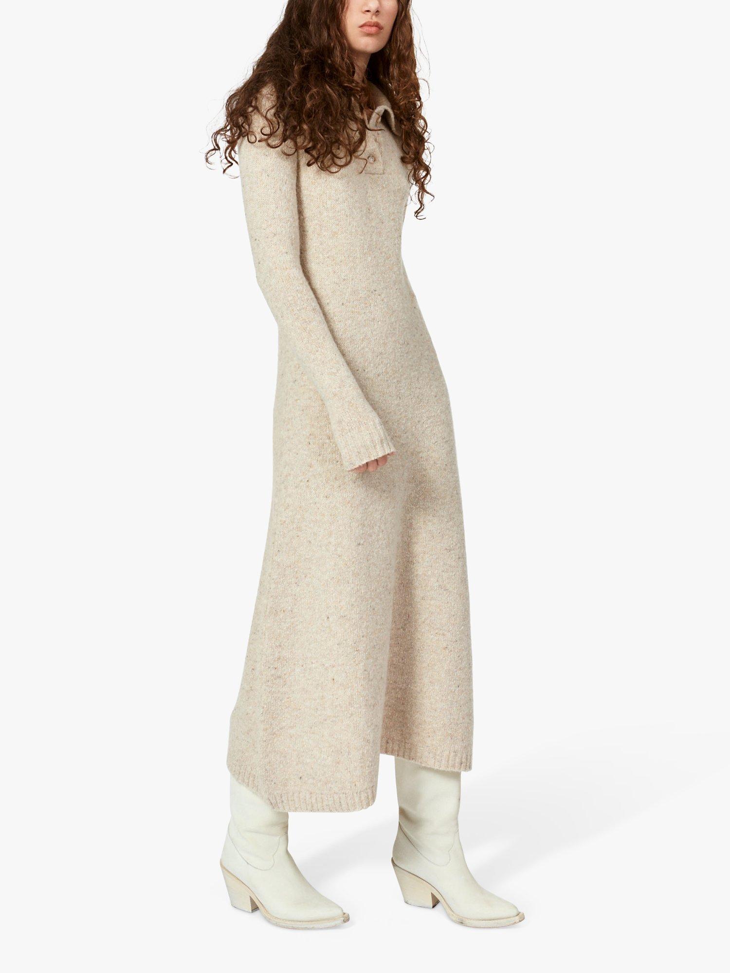 nué notes Wesly Wool Blend Polo Collar Knitted Maxi Dress, Cloud Cream