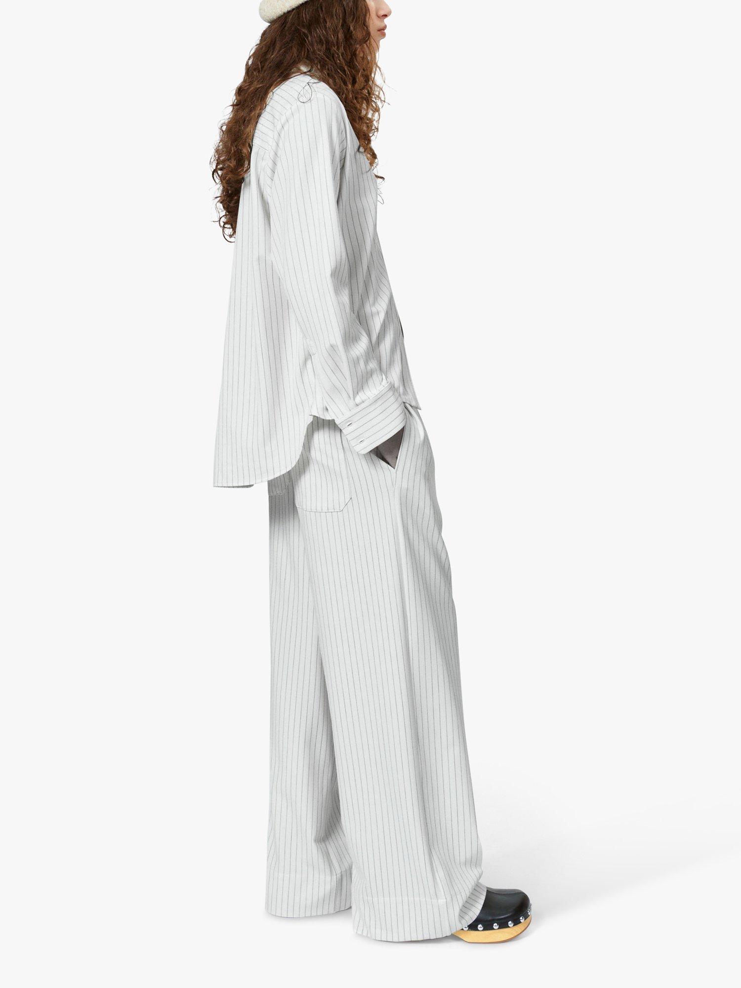 nué notes Jefferson Striped Wide Leg Trousers, Egret, 8