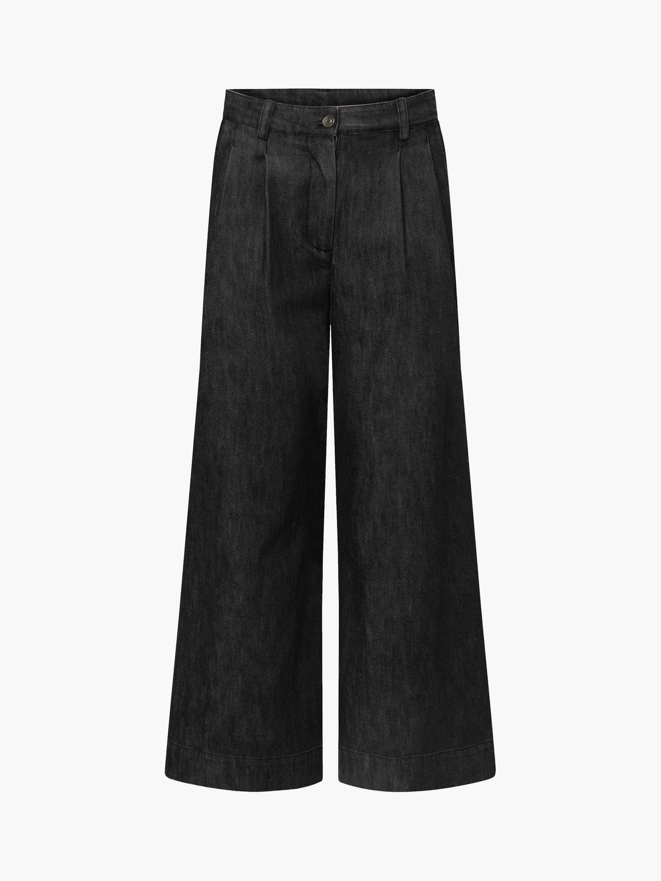 nué notes Russel Wide Leg Denim Trousers, Charcoal Grey, 8