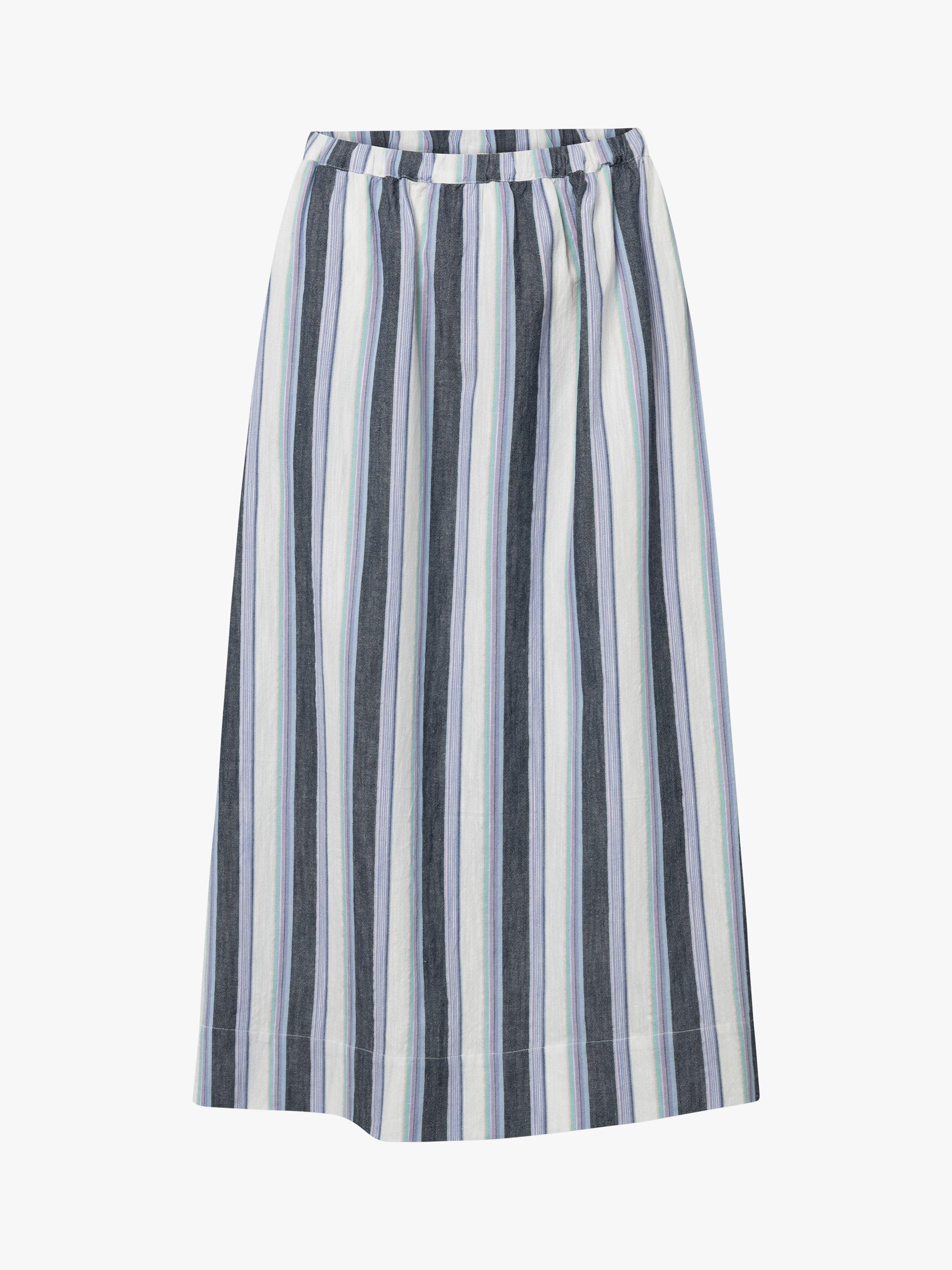 nué notes Benjamin Striped Cotton Midi Skirt, Blue/Multi, 8