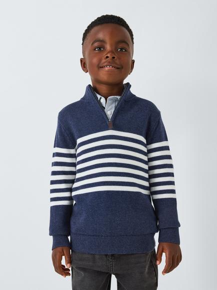 John Lewis Kids' Stripe Half Zip Jumper, Blue, Blue