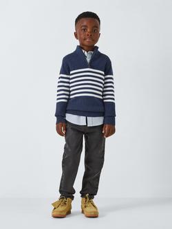 John Lewis Kids' Stripe Half Zip Jumper, Blue - view 2, Blue