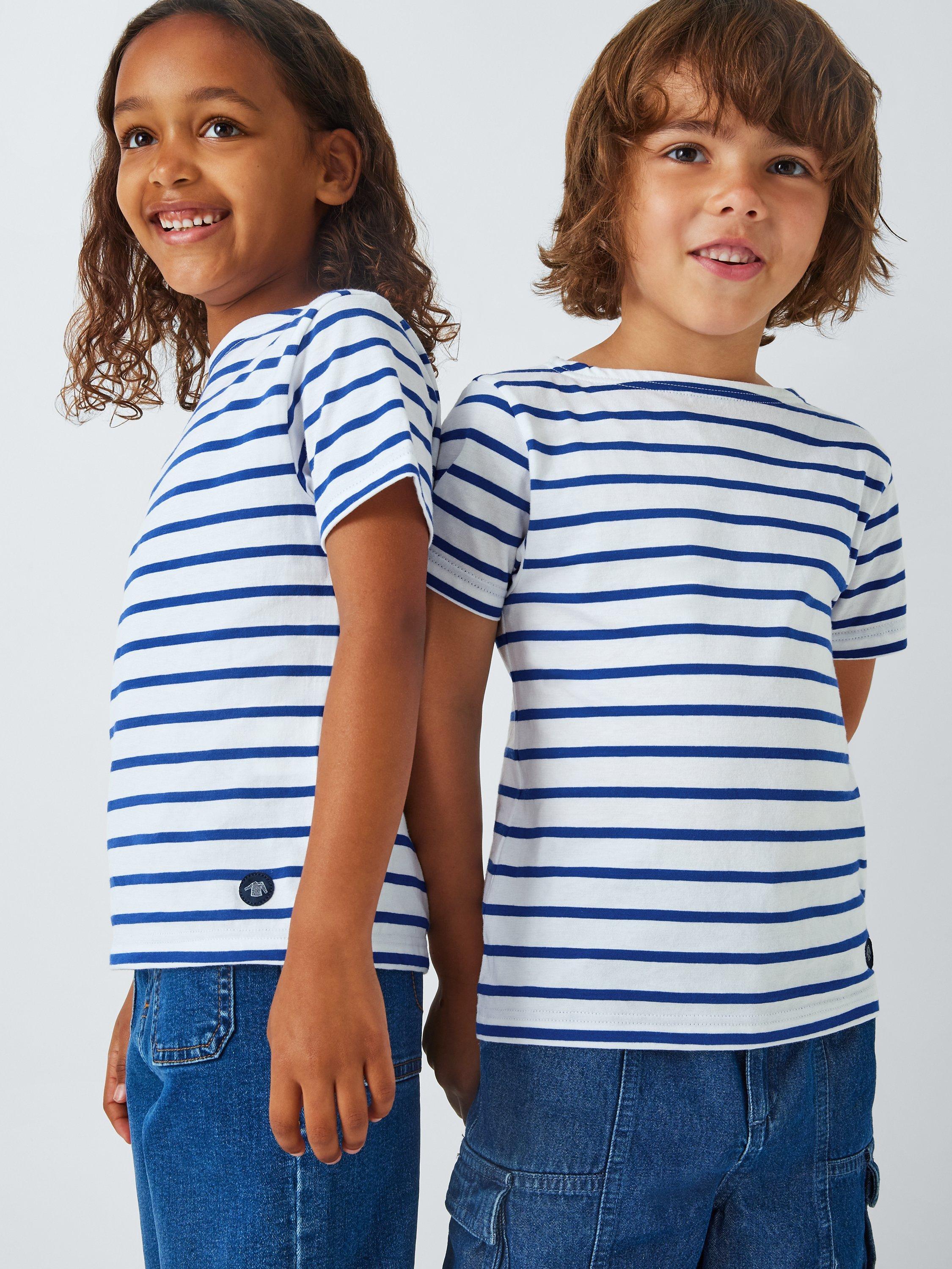 Armor Lux Kids' Short Sleeve Stripe T-Shirt, Blue/White