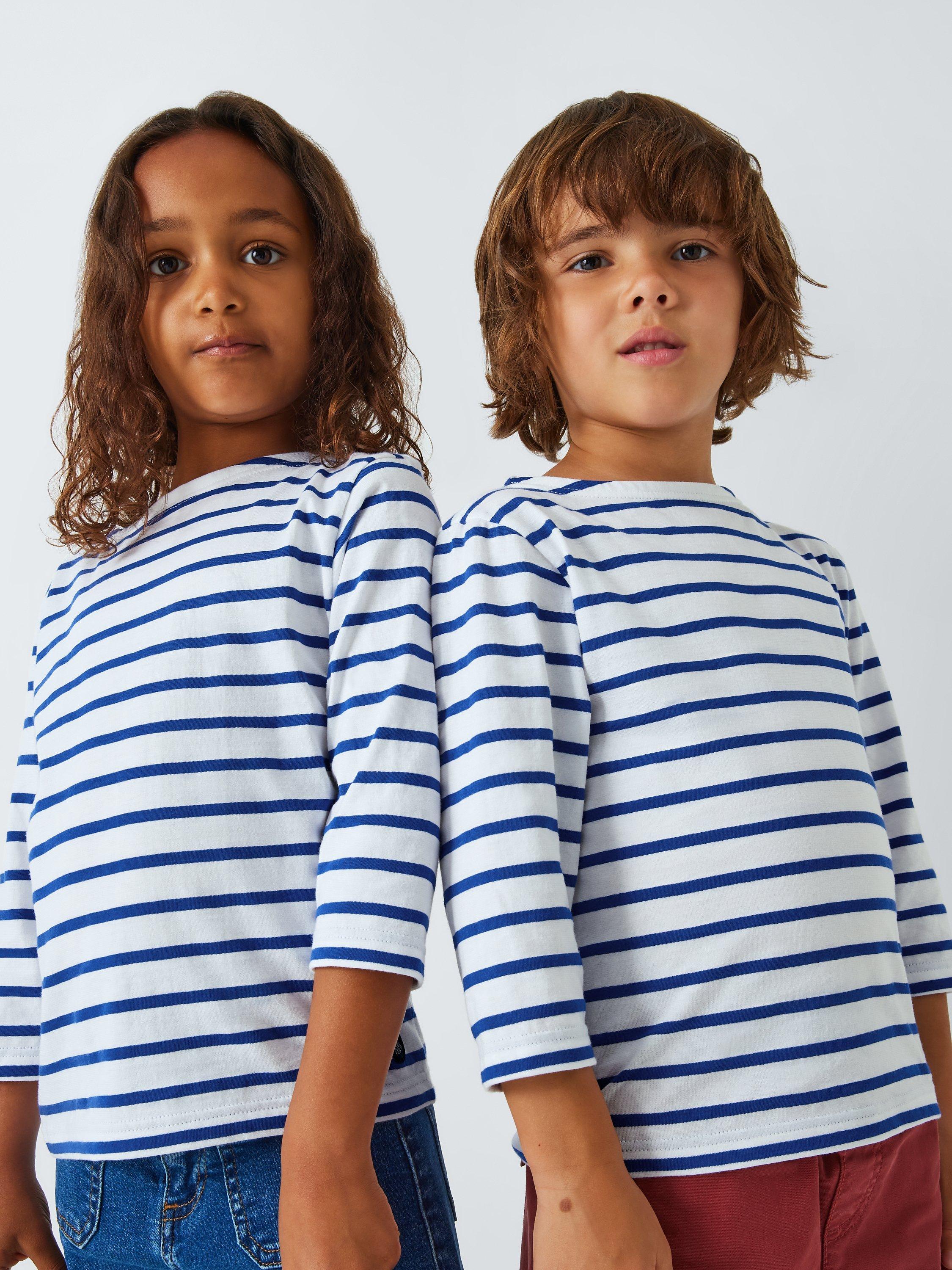 Product image 1 of 10, which shows Armor Lux Kids' Long Sleeve 3/4 Stripe Top, Blue/White, 4 years
