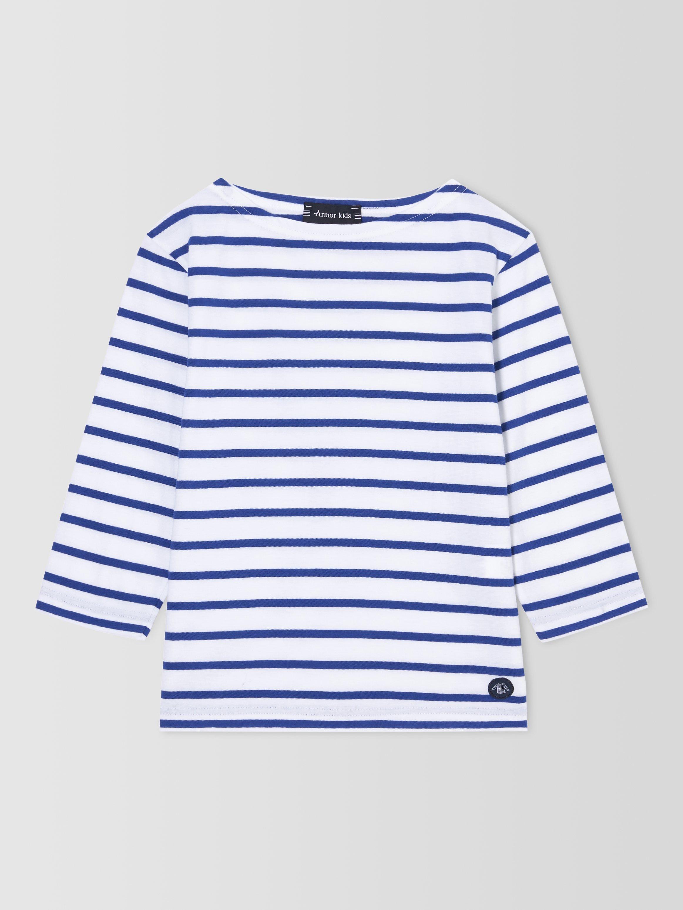 Product image 6 of 10, which shows Armor Lux Kids' Long Sleeve 3/4 Stripe Top, Blue/White, 4 years