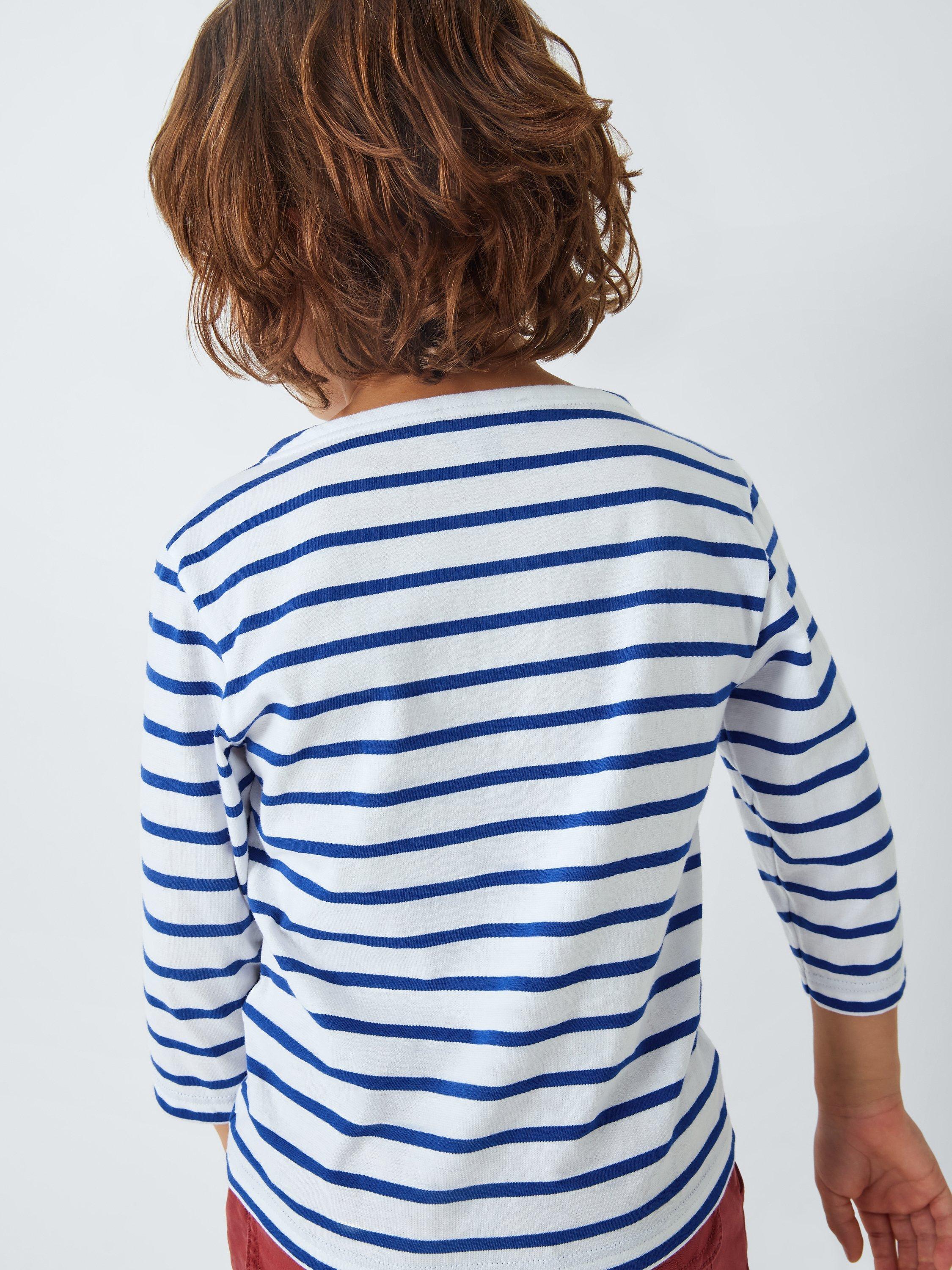 Product image 9 of 10, which shows Armor Lux Kids' Long Sleeve 3/4 Stripe Top, Blue/White, 4 years