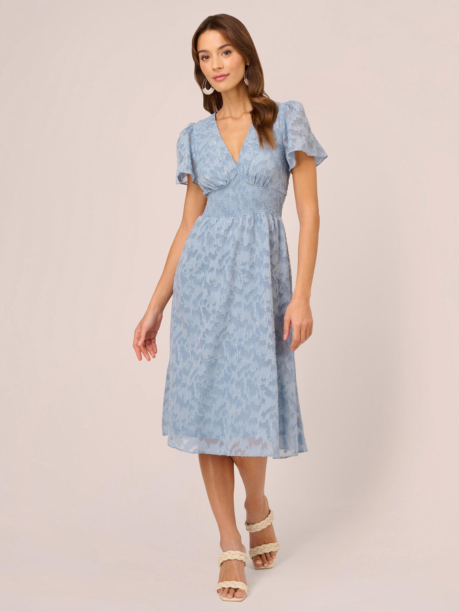 Adrianna Papell Burnout Midi Dress, Dusty Blue