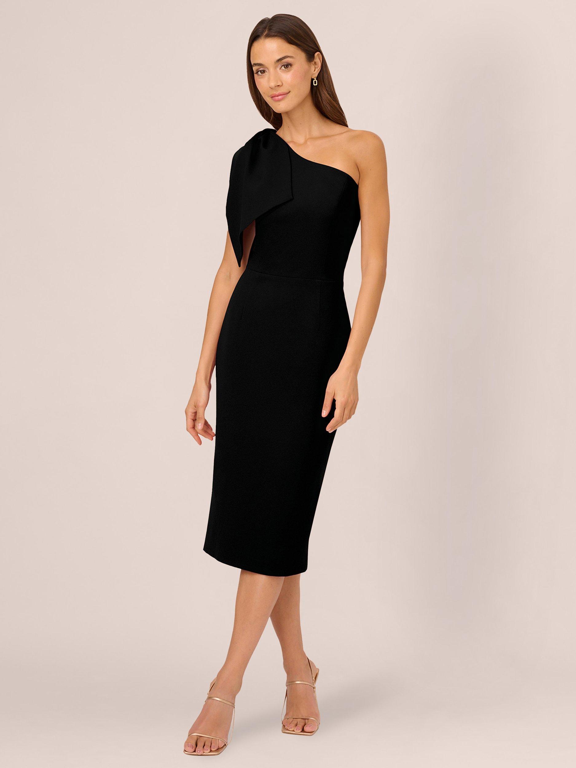 Adrianna Papell One Shoulder Bow Midi Dress Black