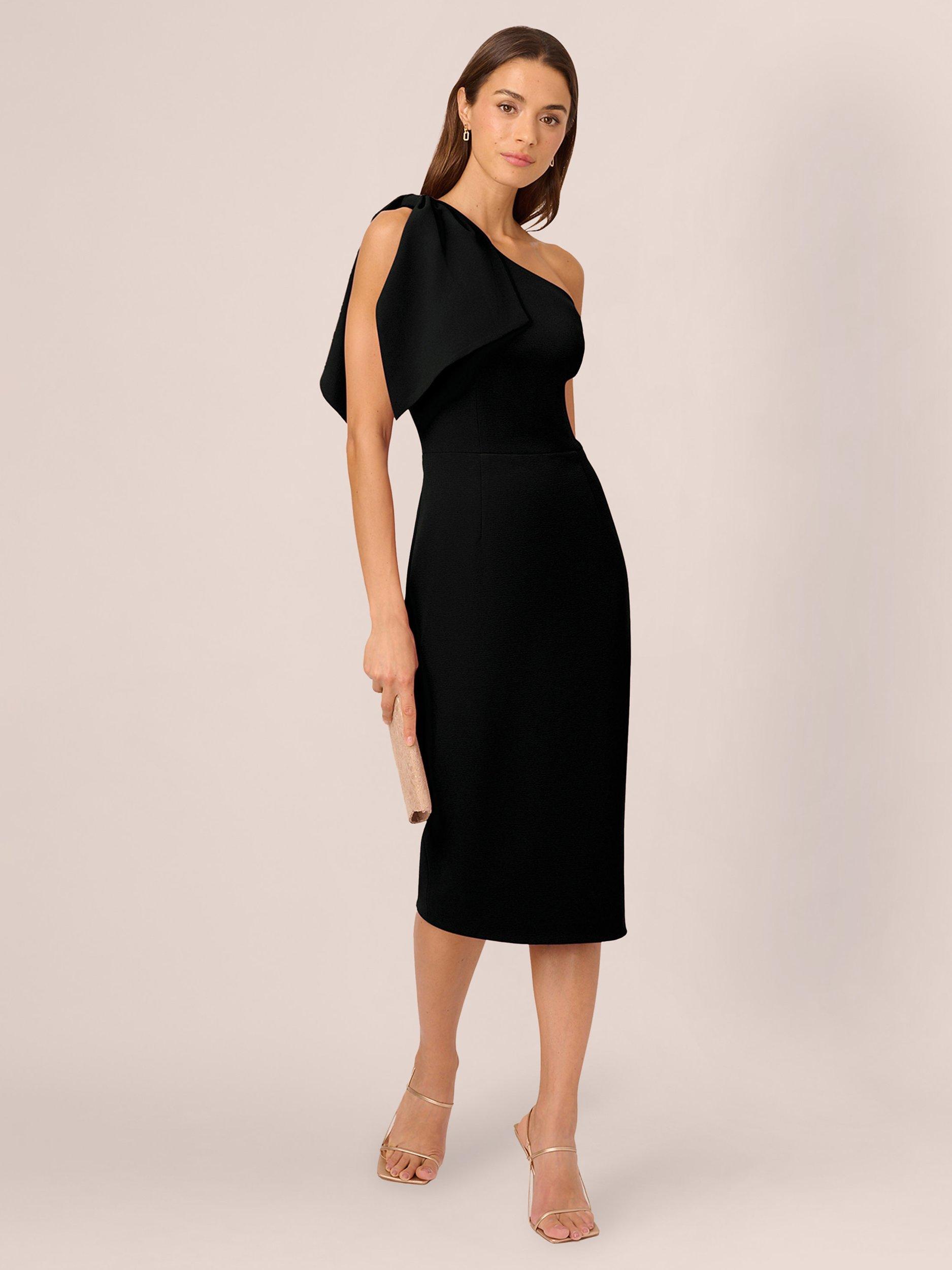 Product image 3 of 7, which shows Adrianna Papell One Shoulder Bow Midi Dress, Black, 12