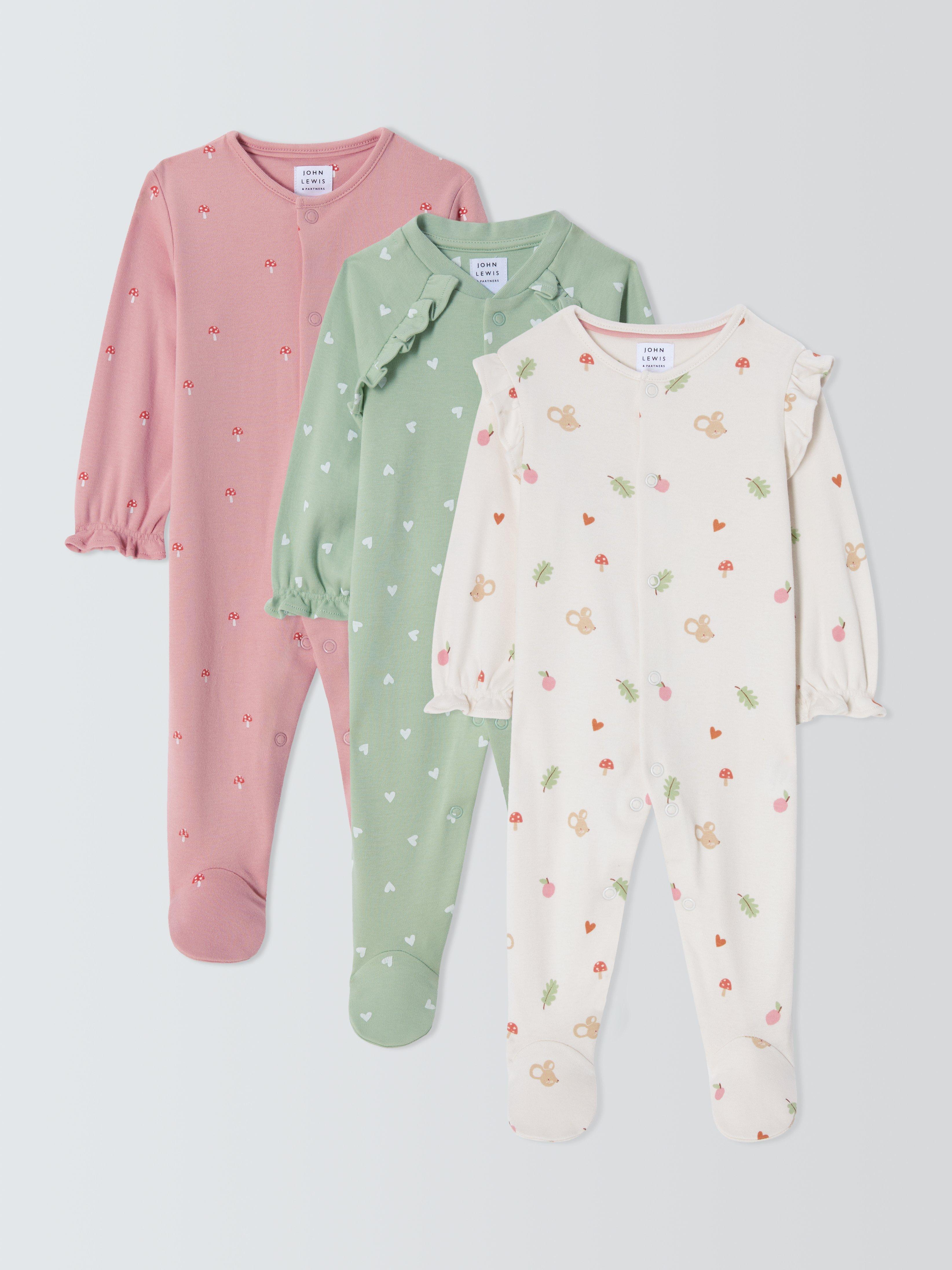 John Lewis Baby Hearts Sleepsuits Pack of 3 Multi