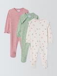 John Lewis Baby Hearts Sleepsuits, Pack of 3, Multi