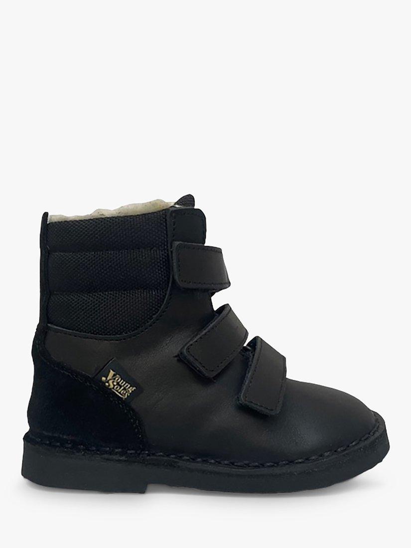 Young Soles Kids' Ernest Leather Wool Lined Ankle Boots, Black