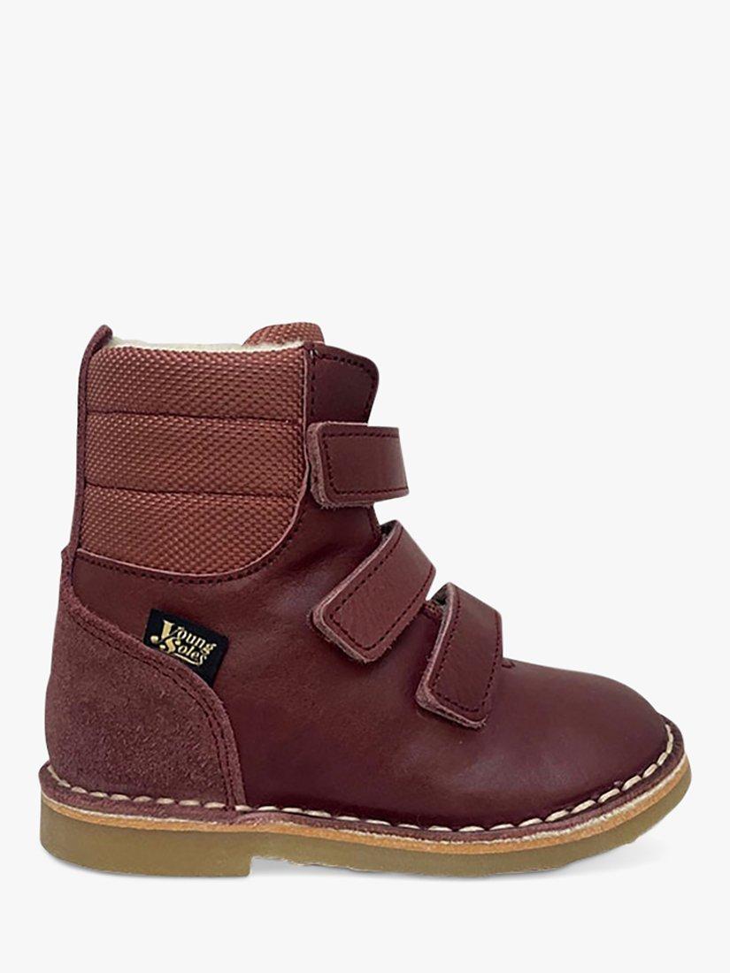 Young Soles Kids' Ernest Leather Wool Lined Ankle Boots, Berry
