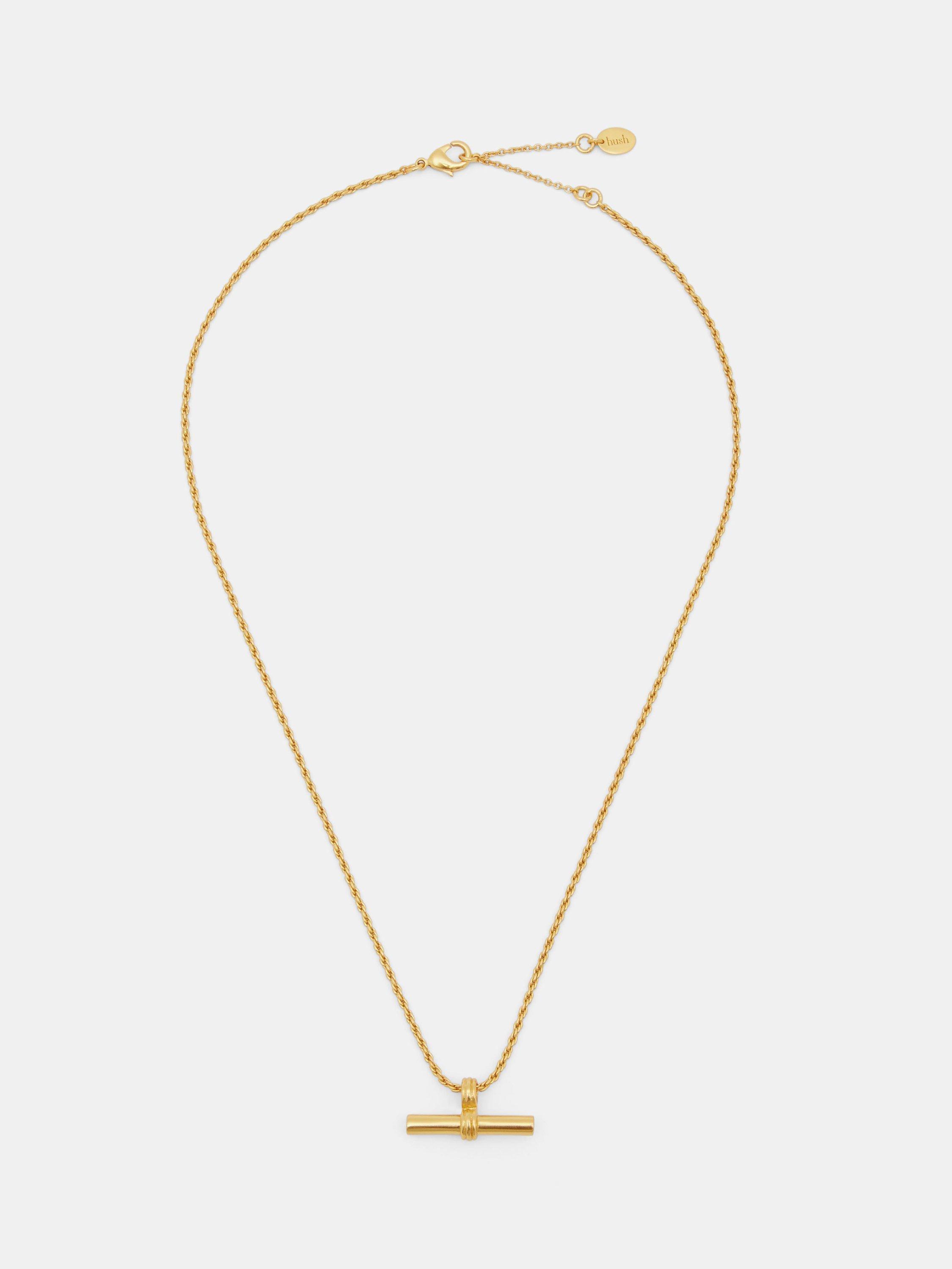 Product image 1 of 4, which shows HUSH Harlow T-Bar Pendant Necklace, Gold, One Size