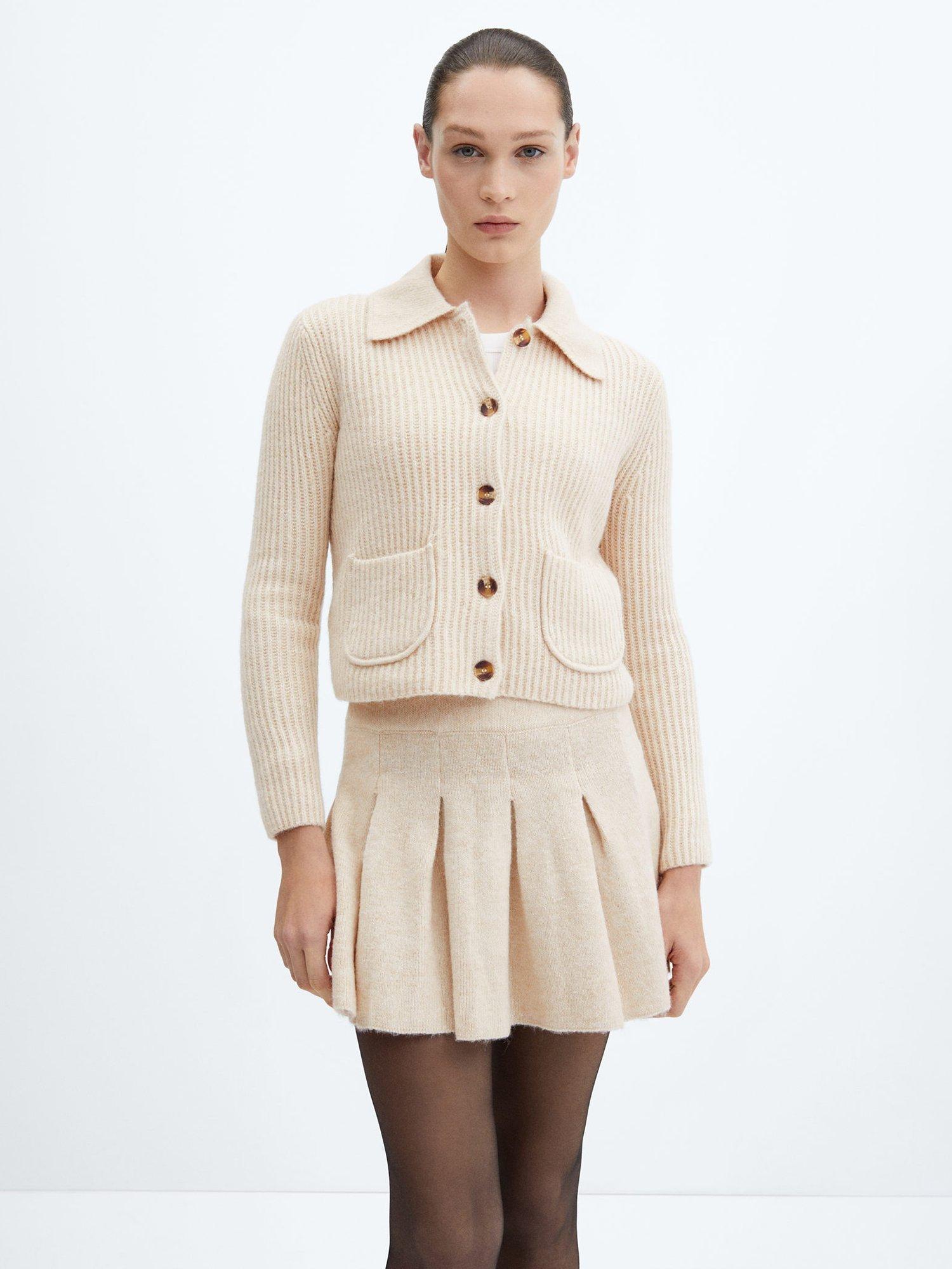 Mango Marisas Wool Blend Cardigan, Light Pastel Brown
