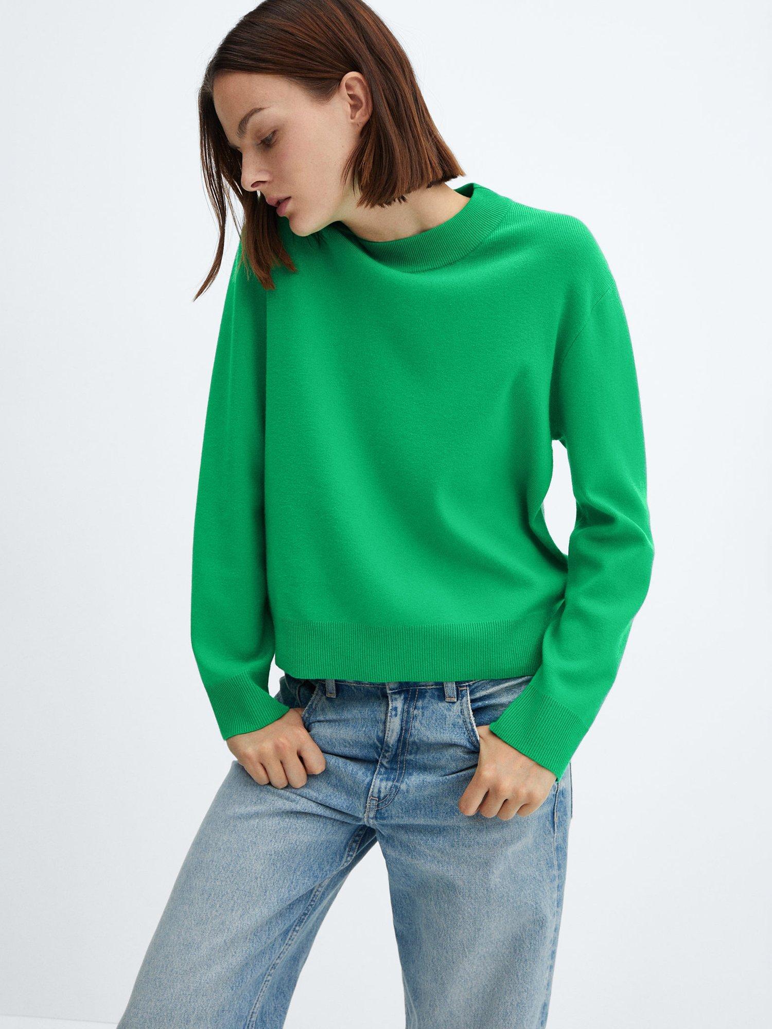 Mango Tortu Round Neck Knitted Jumper, Green
