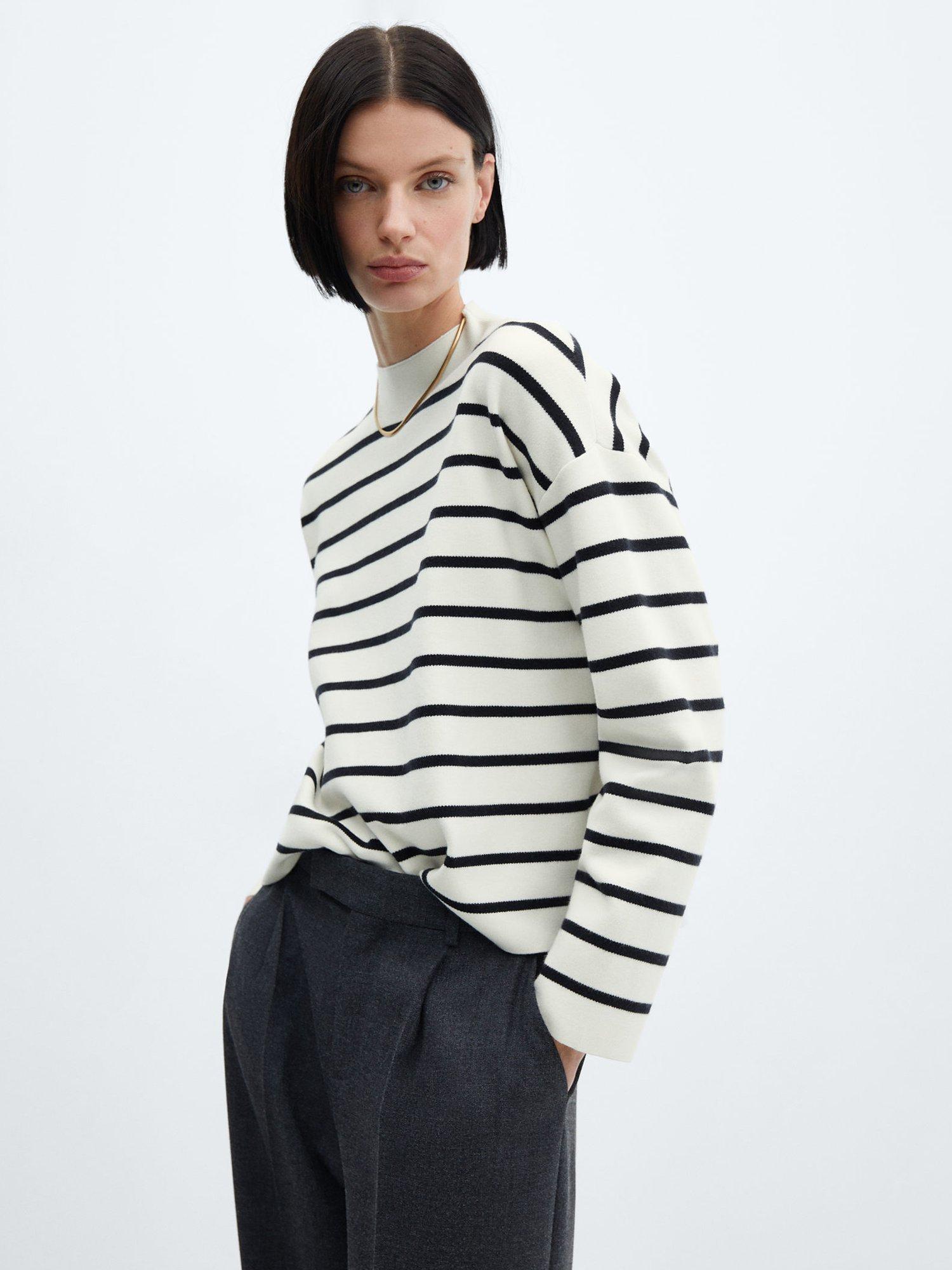 Mango Sardinet Striped Perkins Collar Jumper Navy White