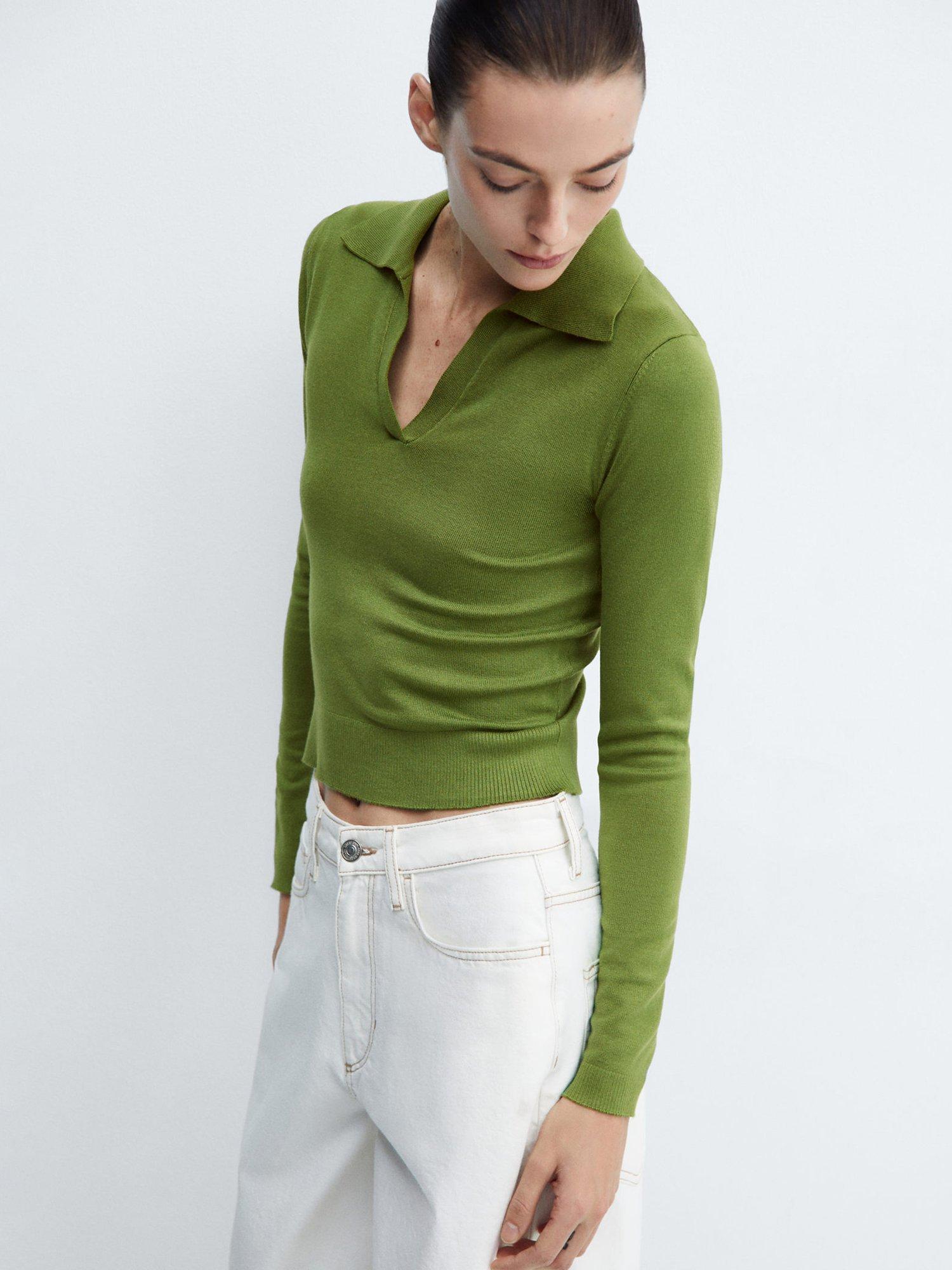 Mango Verta Collar Detail Jumper, Green