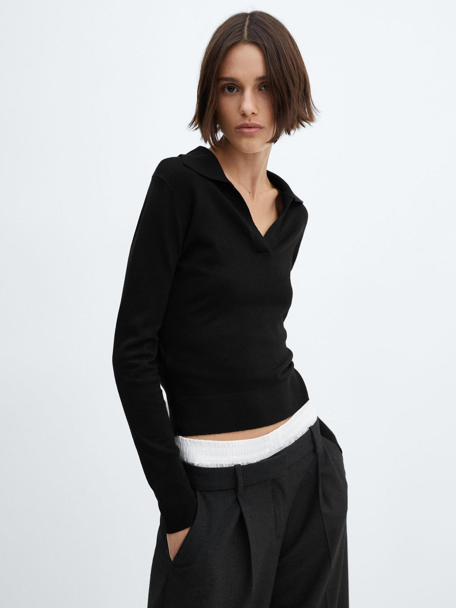 Mango Verta Collar Detail Jumper, Black