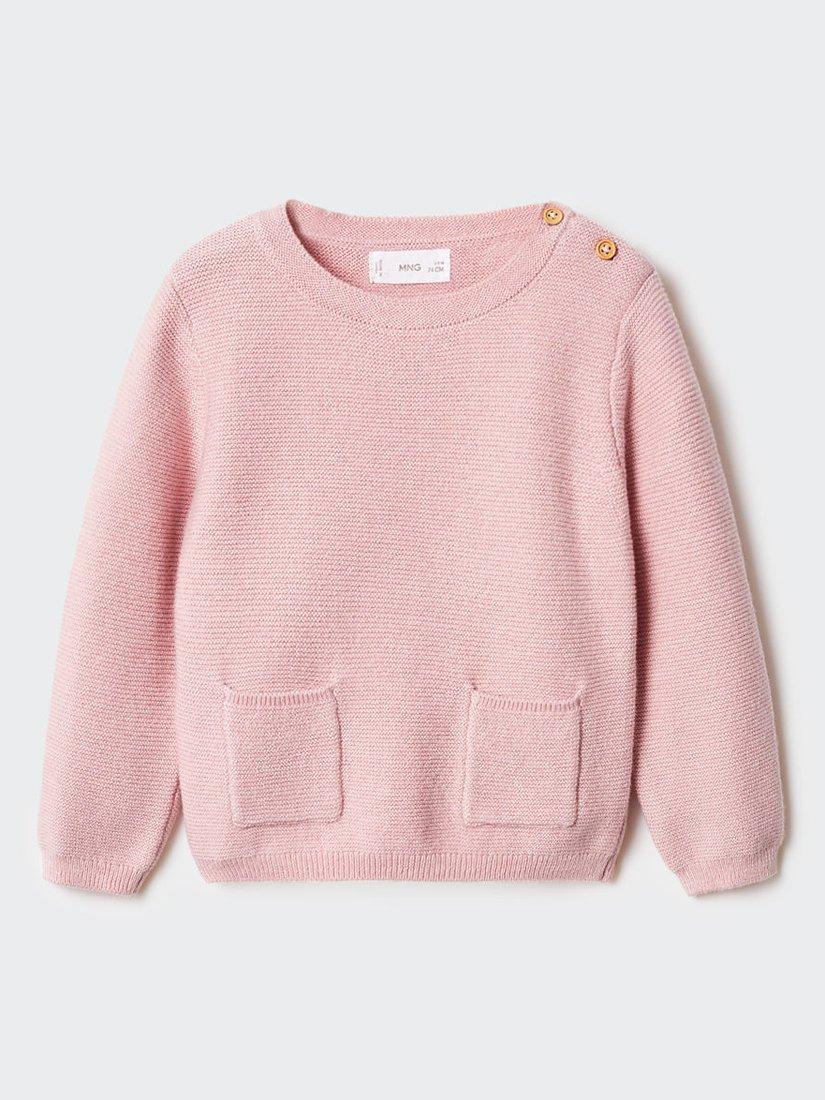 Product image 1 of 4, which shows Mango Baby Link Pocket Knit Jumper, Pastel Pink, 1-3 months