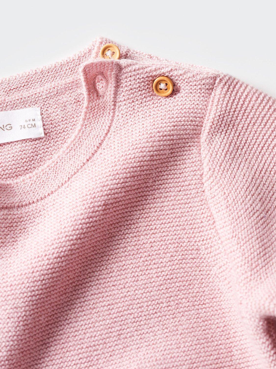 Product image 4 of 4, which shows Mango Baby Link Pocket Knit Jumper, Pastel Pink, 1-3 months