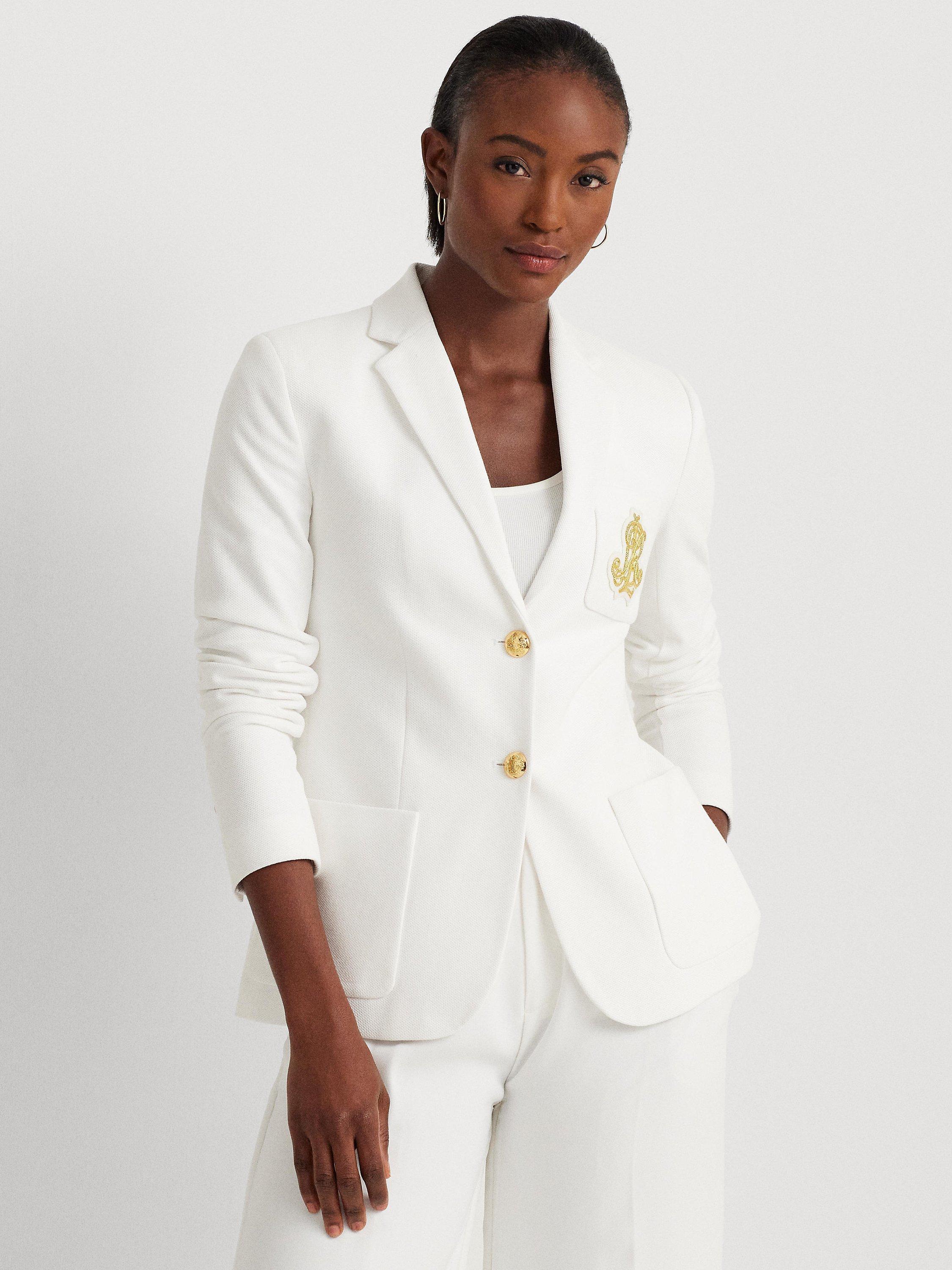 Product image 1 of 6, which shows Lauren Ralph Lauren Anfisa Patch Jacquard Blazer, White, XS