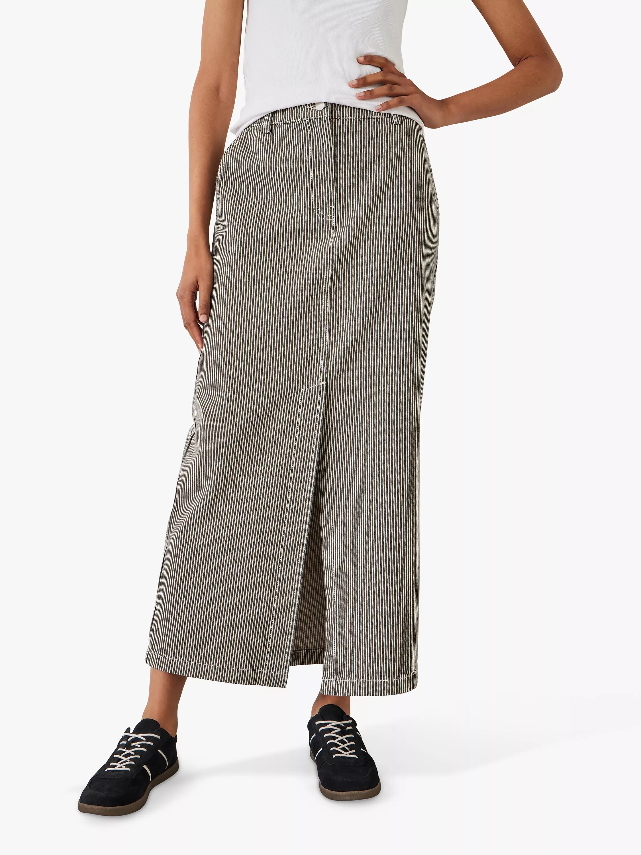 HUSH Amalia Stripe Denim Maxi Skirt Dark Olive