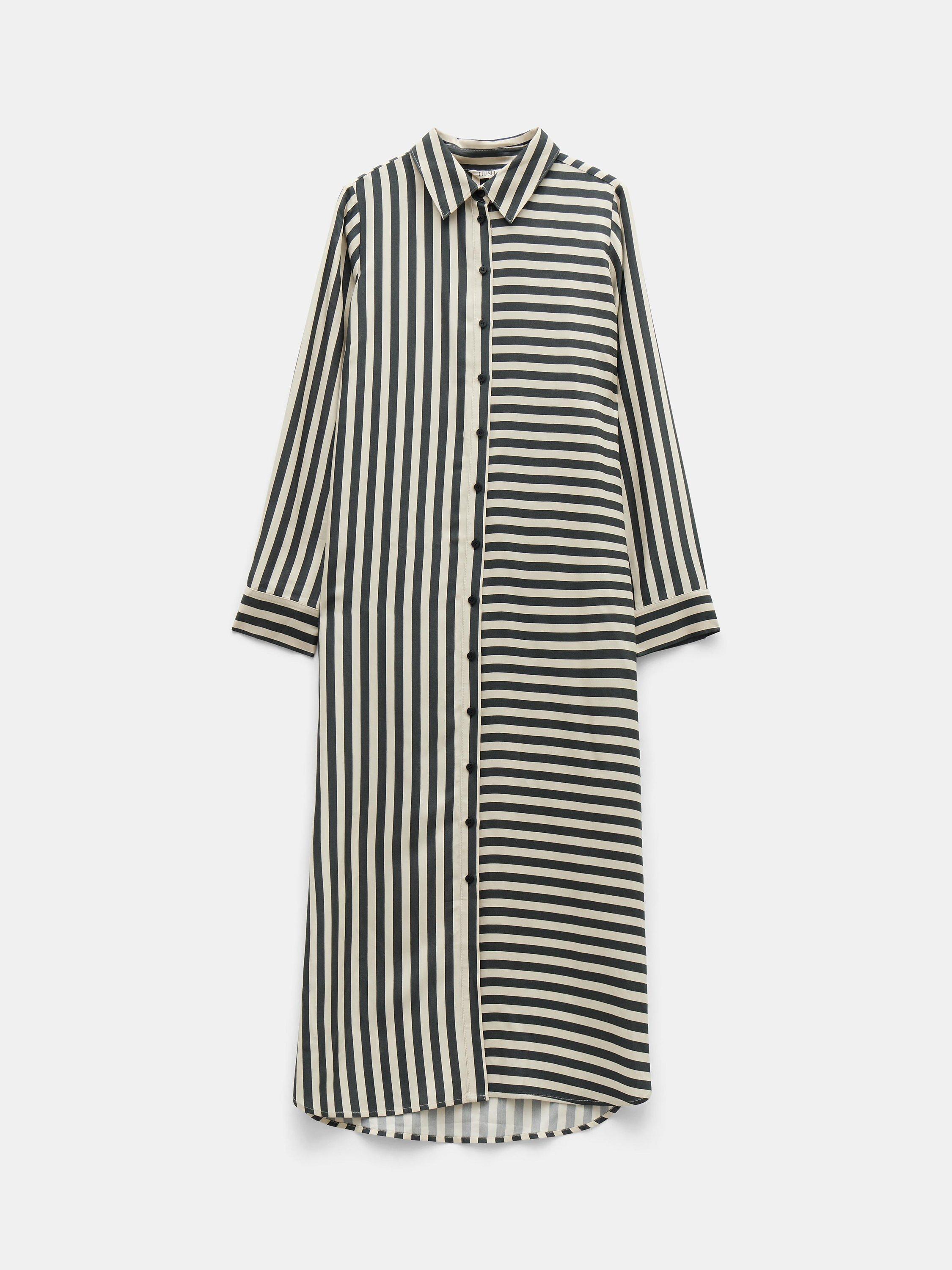 HUSH Aida Stripe Midi Shirt Dress Black White