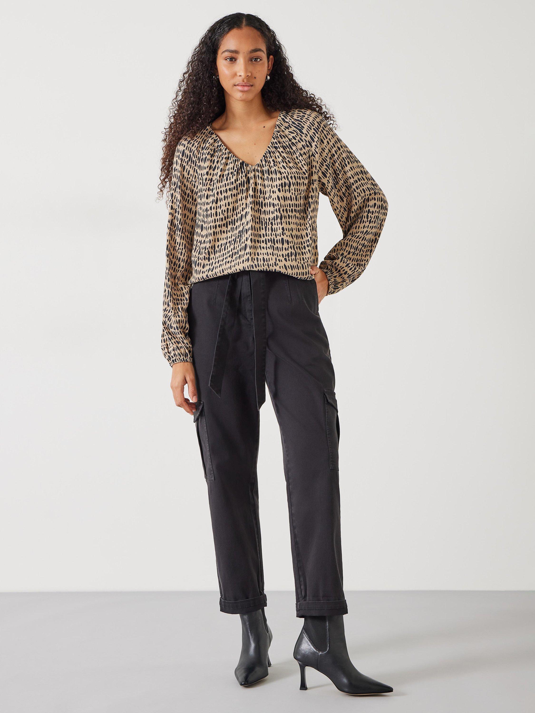 Product image 2 of 5, which shows HUSH Elise V-Neck Abstract Print Blouse, Neutral/Black, 6