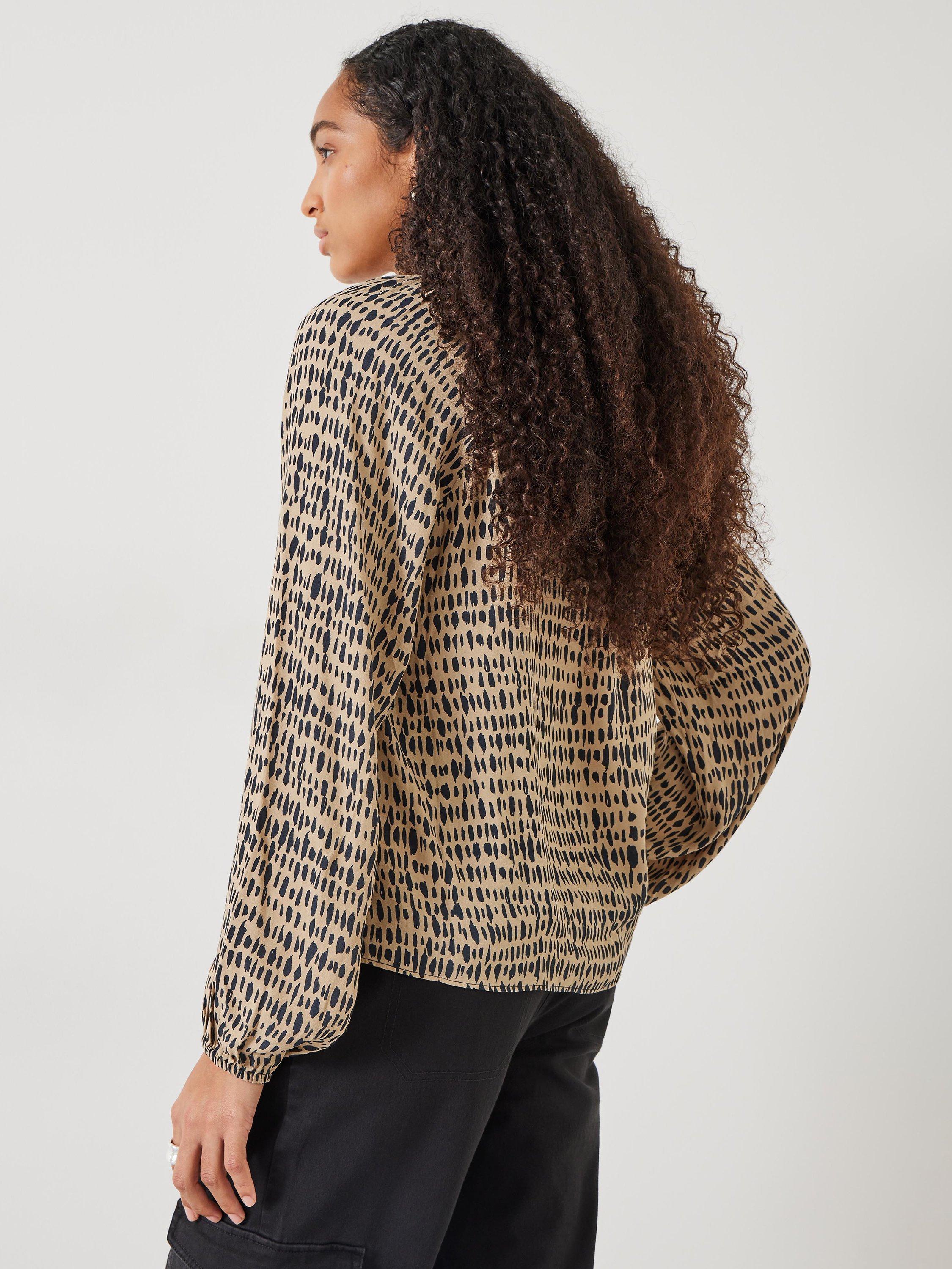 Product image 3 of 5, which shows HUSH Elise V-Neck Abstract Print Blouse, Neutral/Black, 6