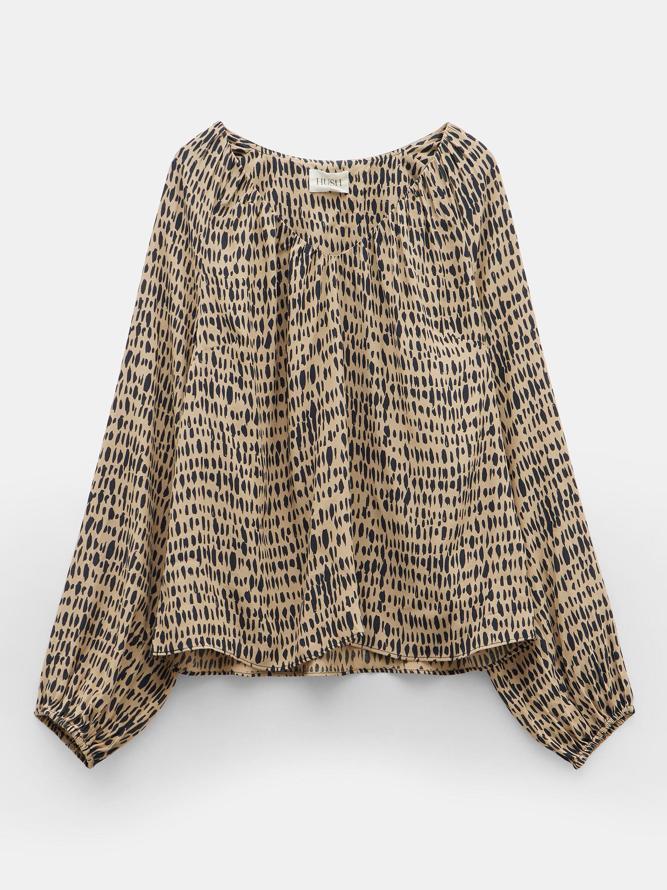 Product image 4 of 5, which shows HUSH Elise V-Neck Abstract Print Blouse, Neutral/Black, 6