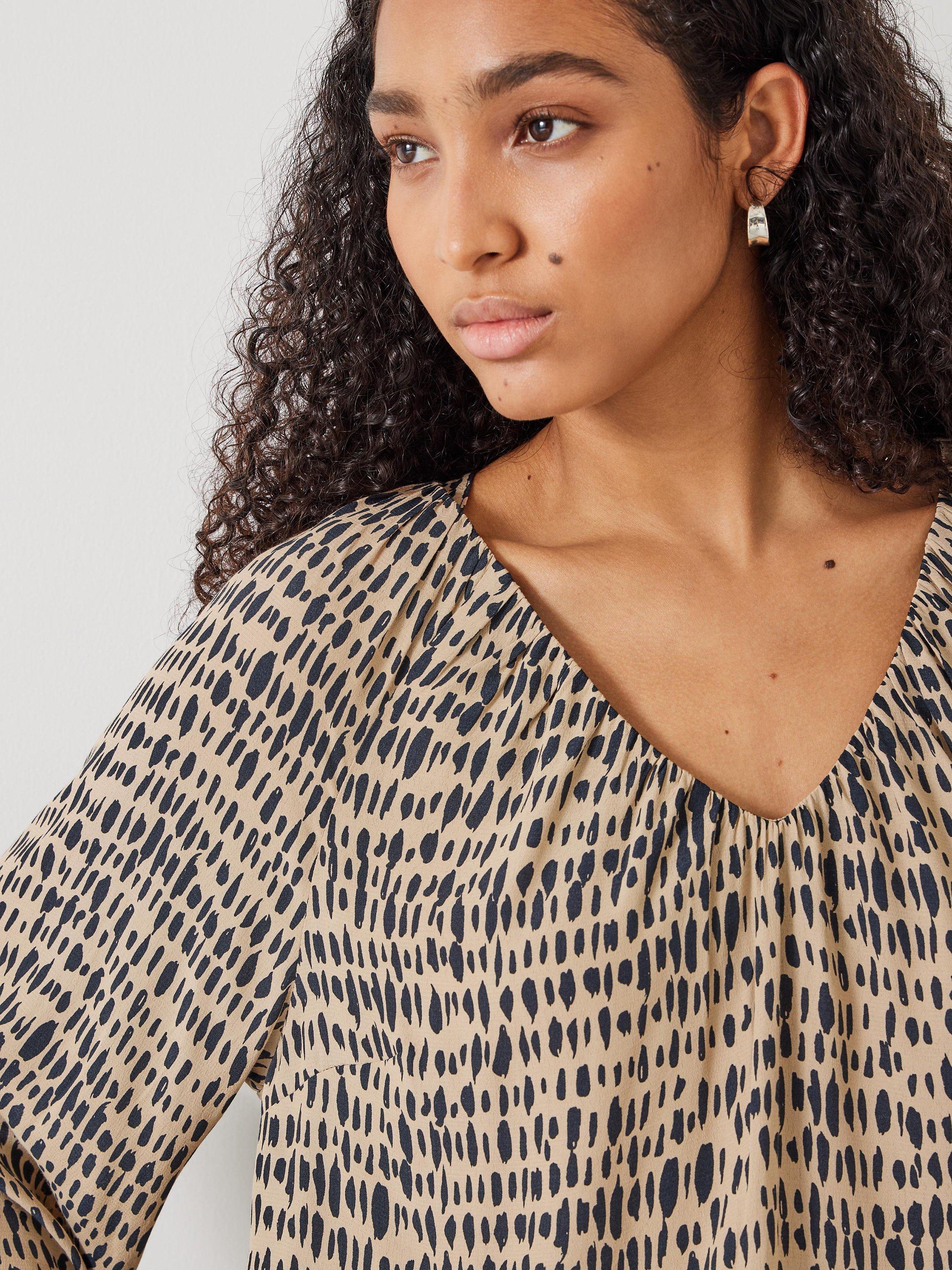 Product image 5 of 5, which shows HUSH Elise V-Neck Abstract Print Blouse, Neutral/Black, 6