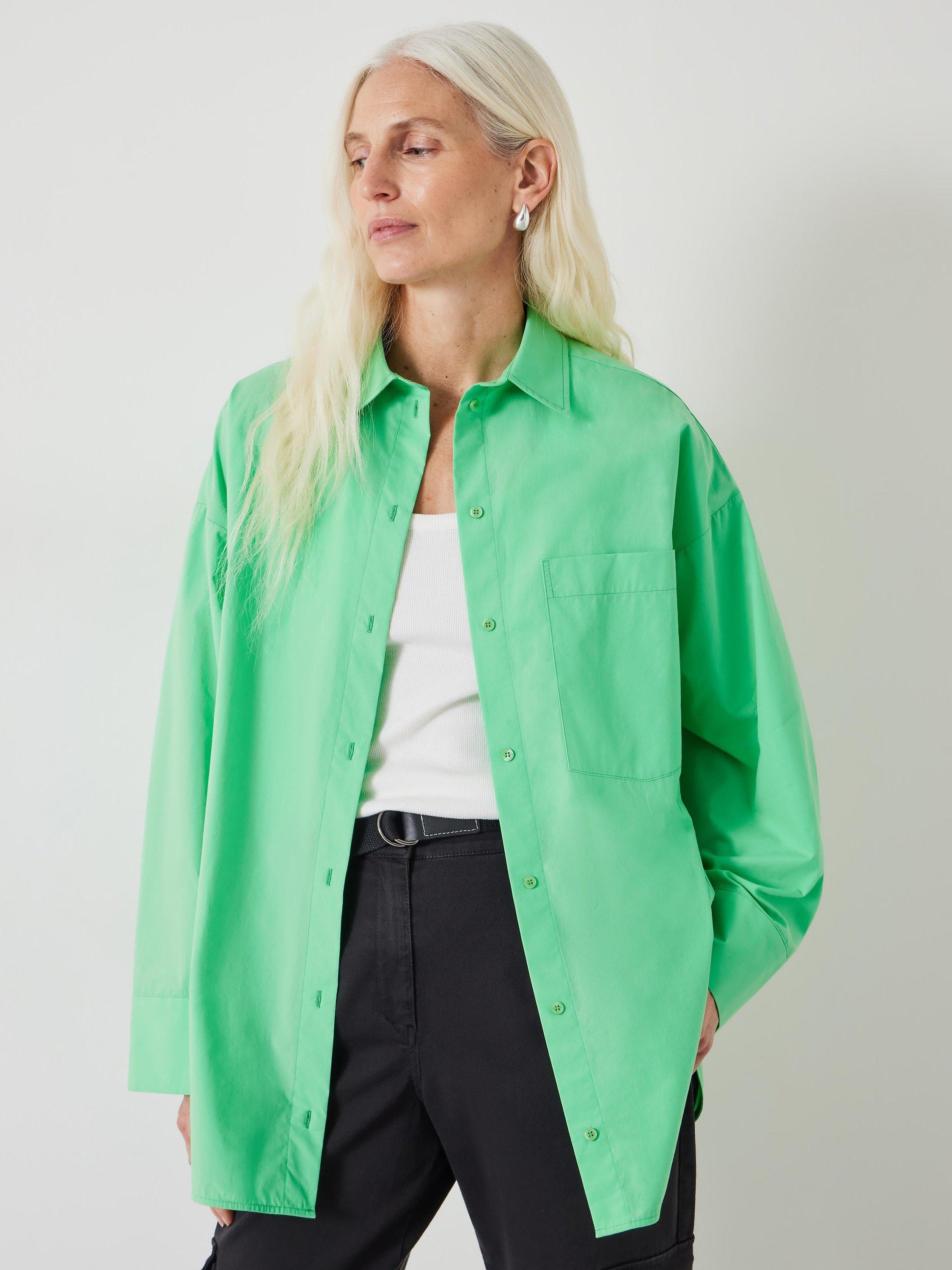 HUSH Quinn Button Cuff Cotton Shirt, Spring Green, 10