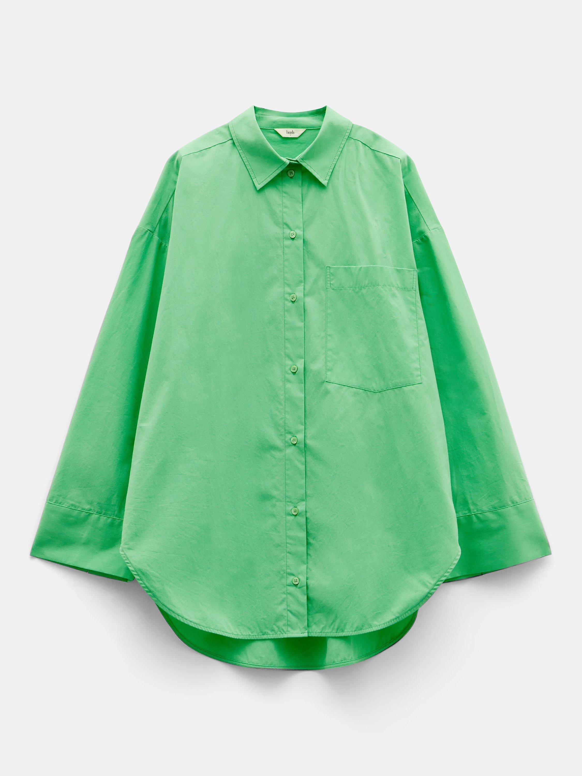 HUSH Quinn Button Cuff Cotton Shirt, Spring Green, 10