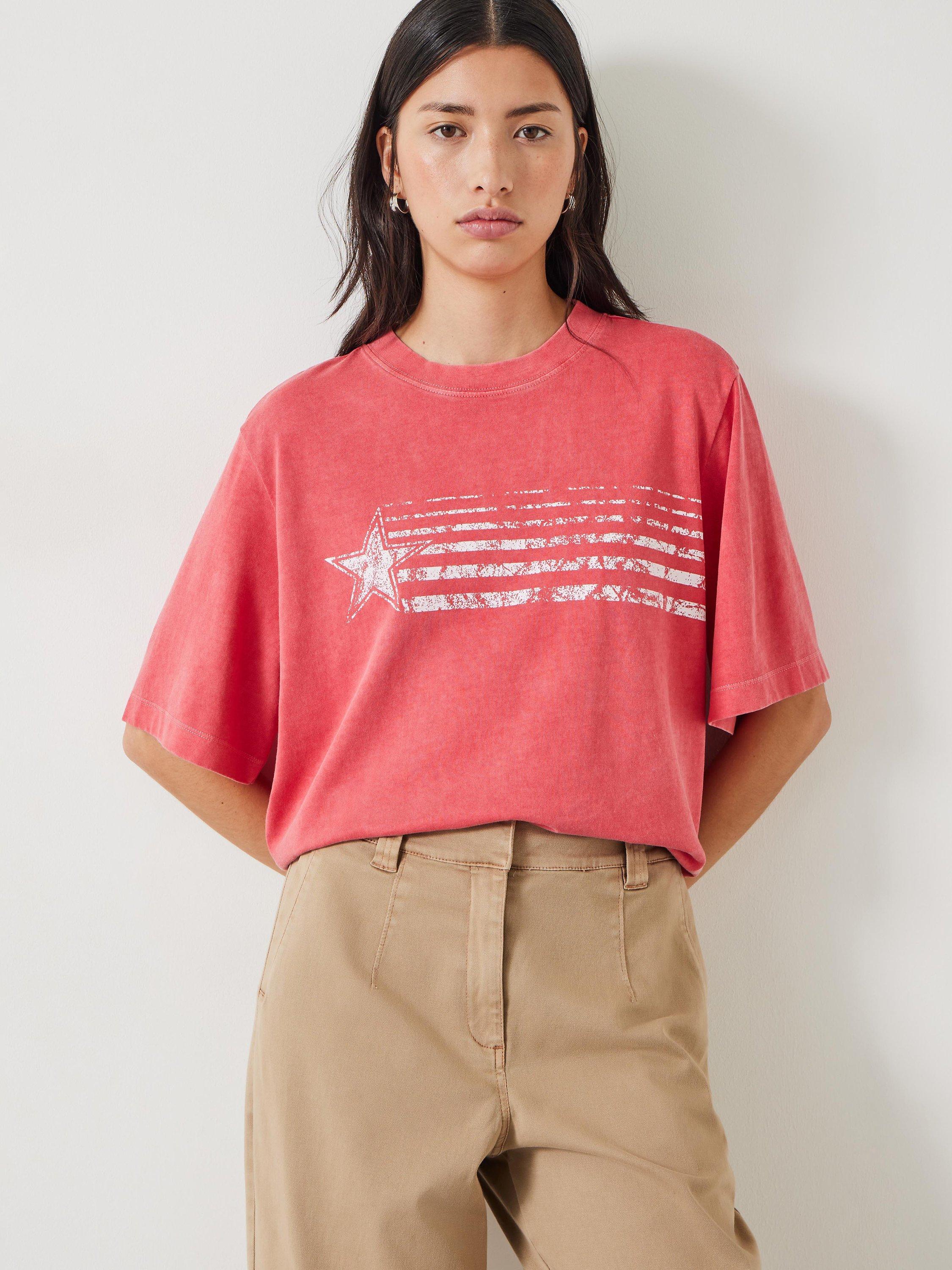 HUSH Cole Star Cotton Boxy T-Shirt, Dusty Red