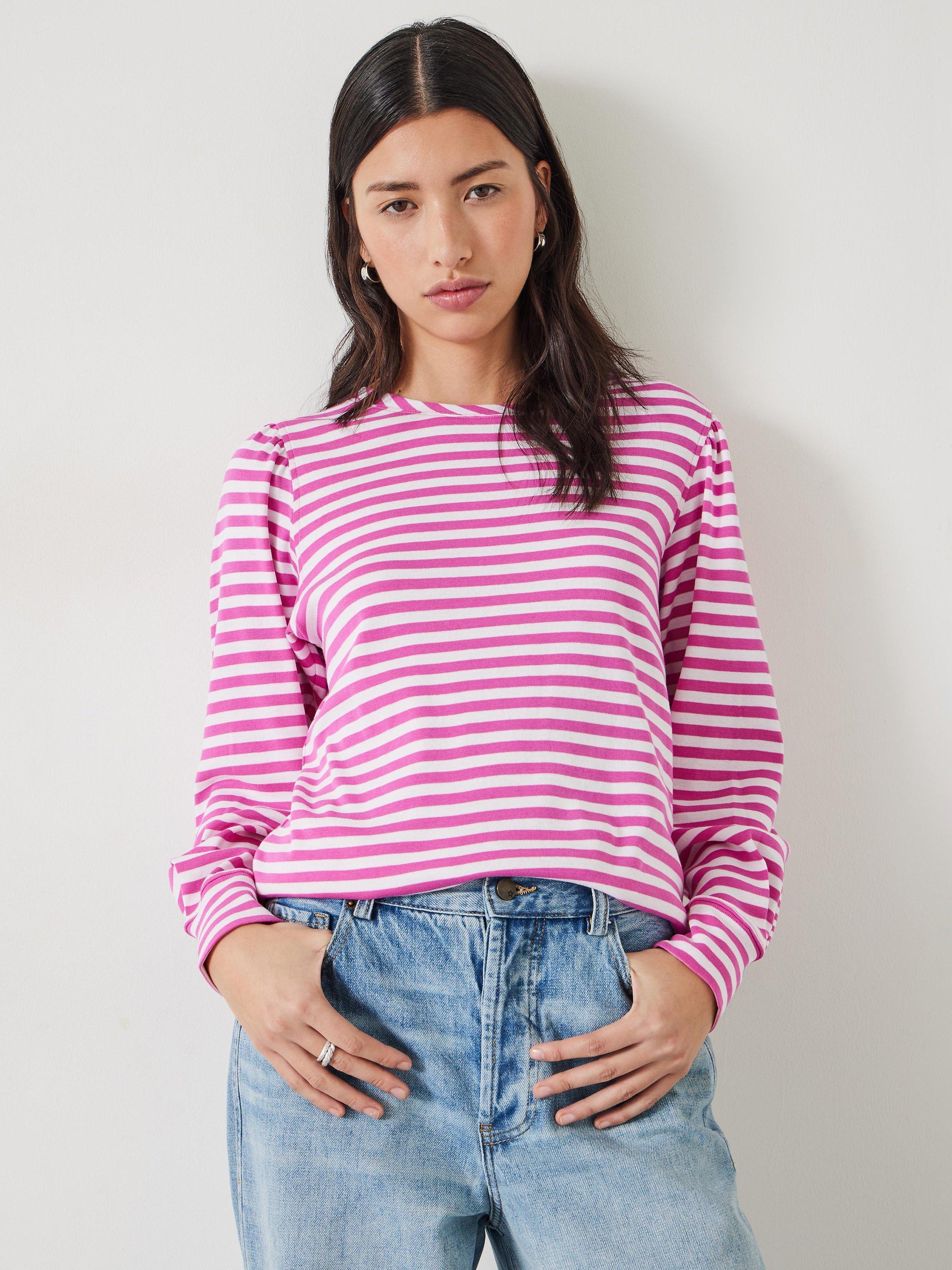 HUSH Emily Striped Puff Sleeve Top Vibrant Pink