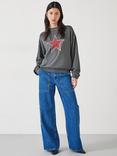 HUSH Seona Star Cotton Sweatshirt, Washed Black